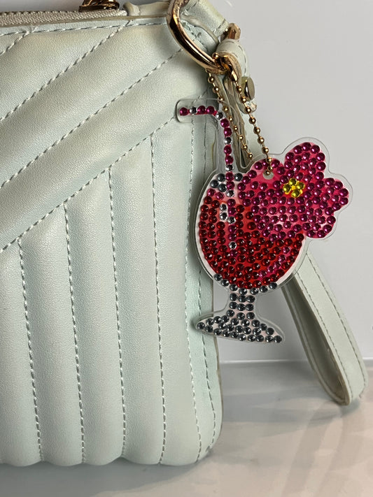 Pink Flower Drink Keychain
