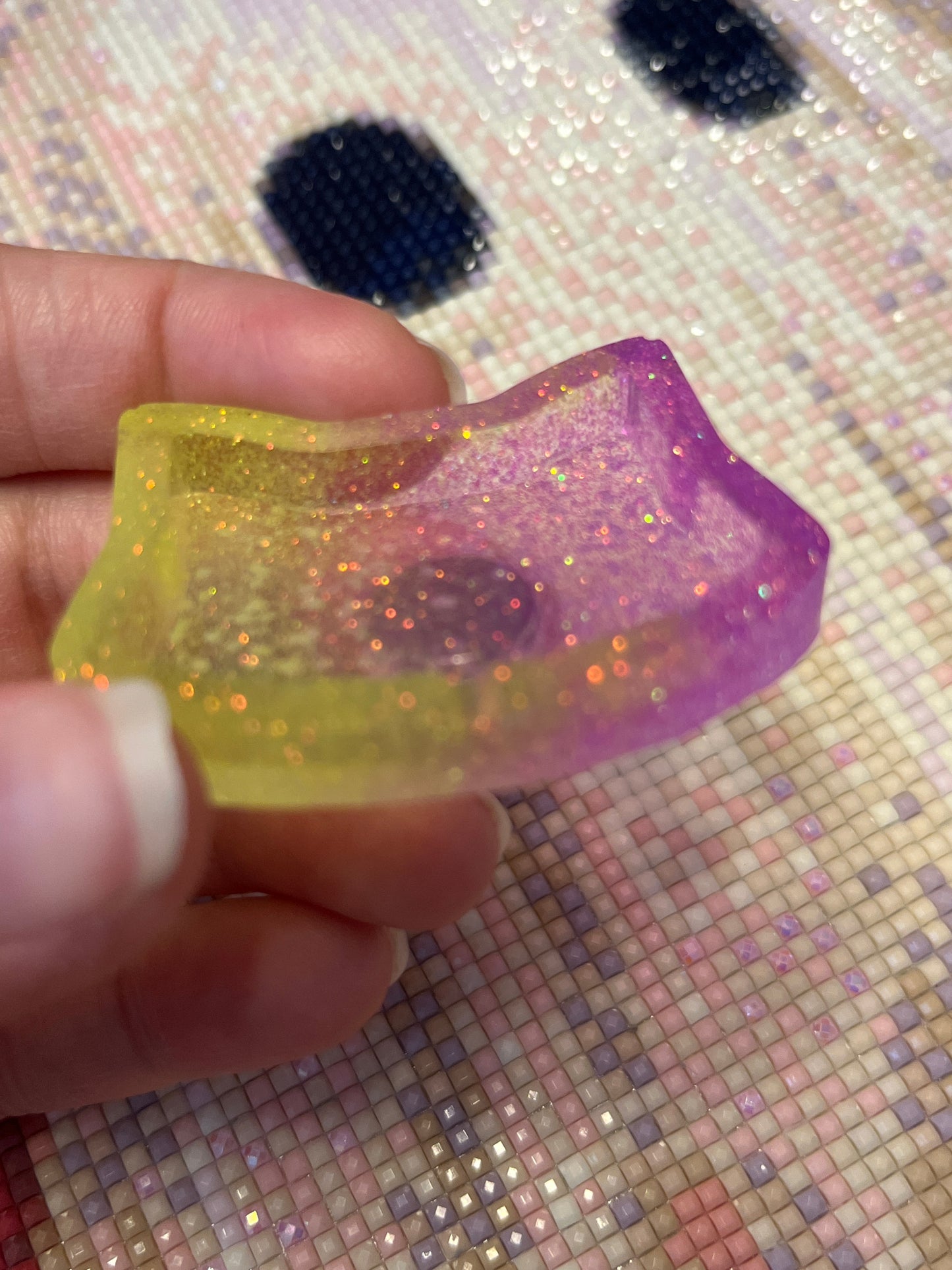 Resin Purple and Yellow Cat Trash Tray Cover Minder