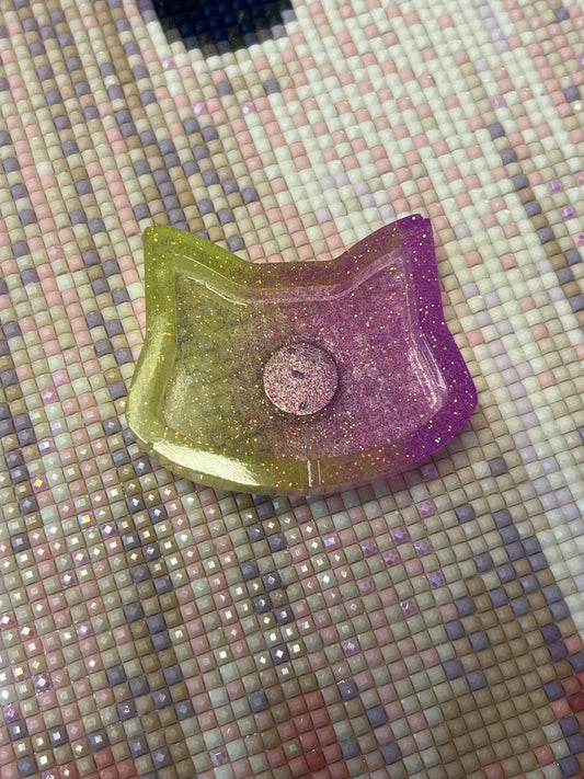 Resin Purple and Yellow Cat Trash Tray Cover Minder