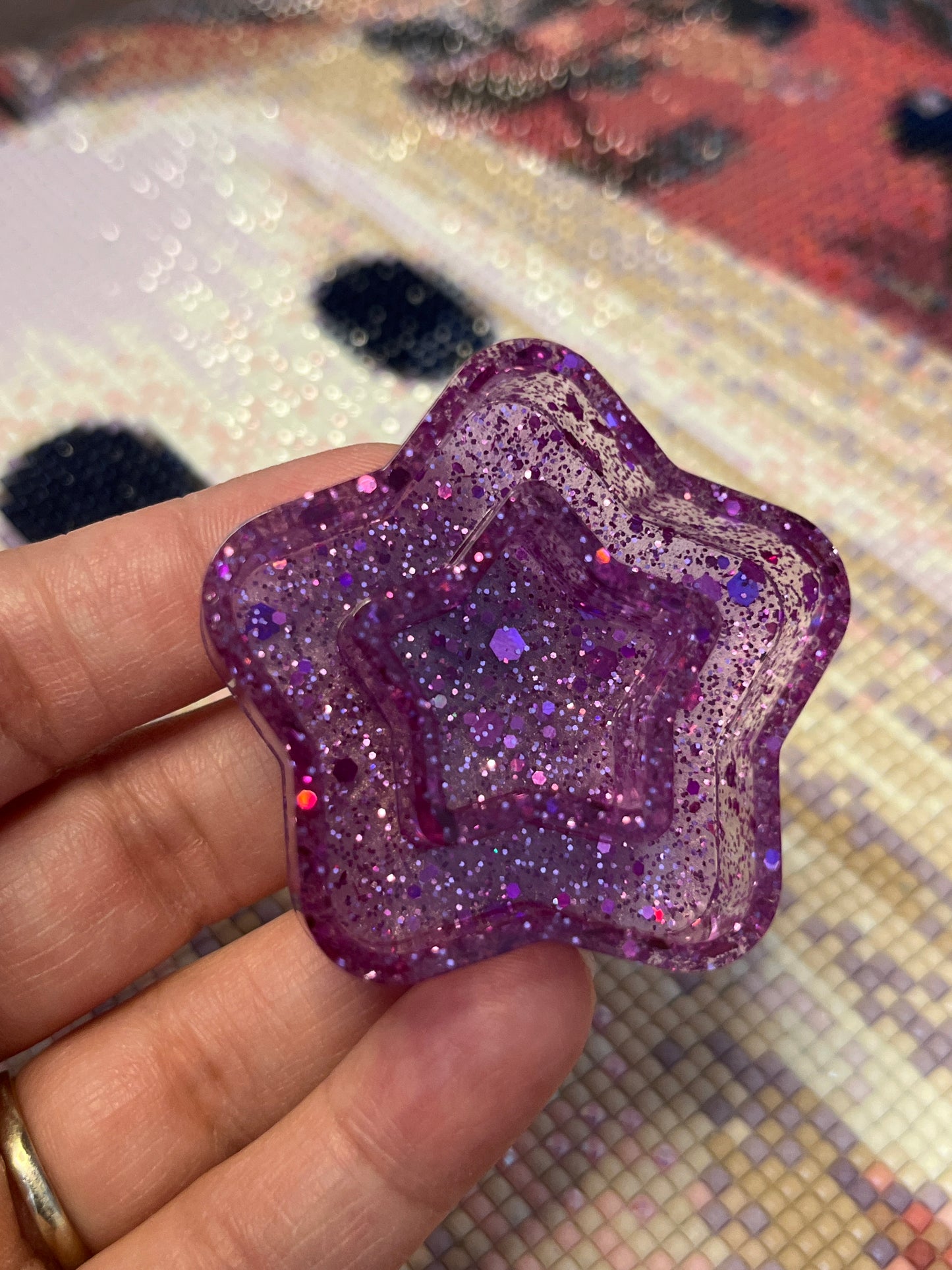 Resin Purple Glitter Star Trash Tray Cover Minder