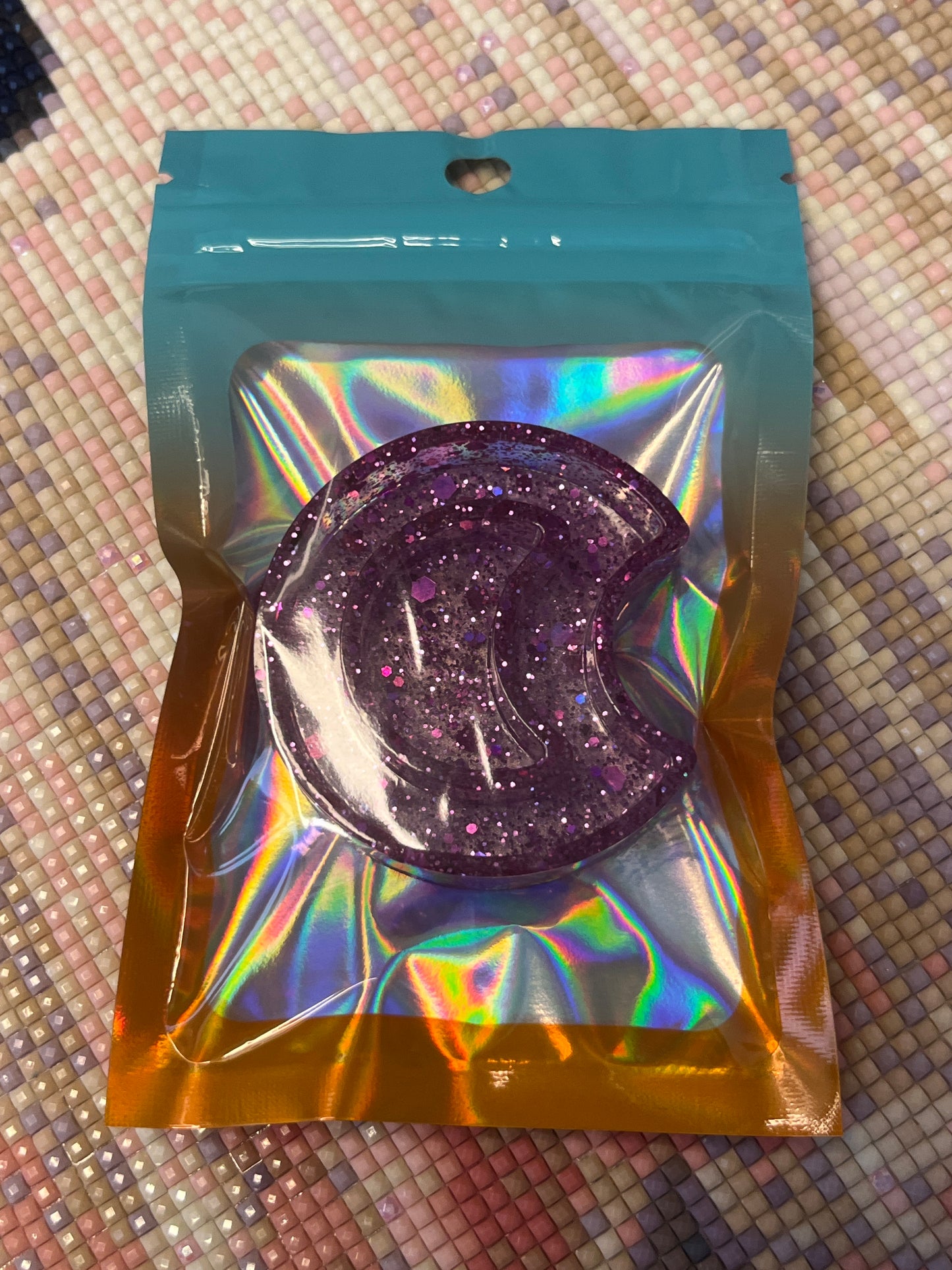 Resin Purple Glitter Moon Trash Tray Cover Minder