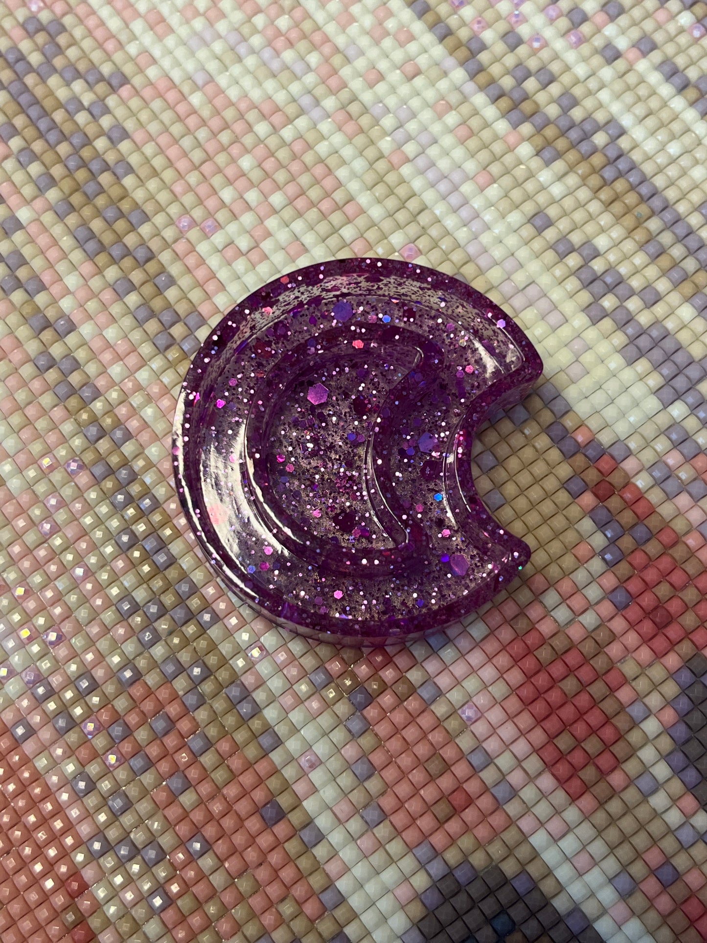 Resin Purple Glitter Moon Trash Tray Cover Minder