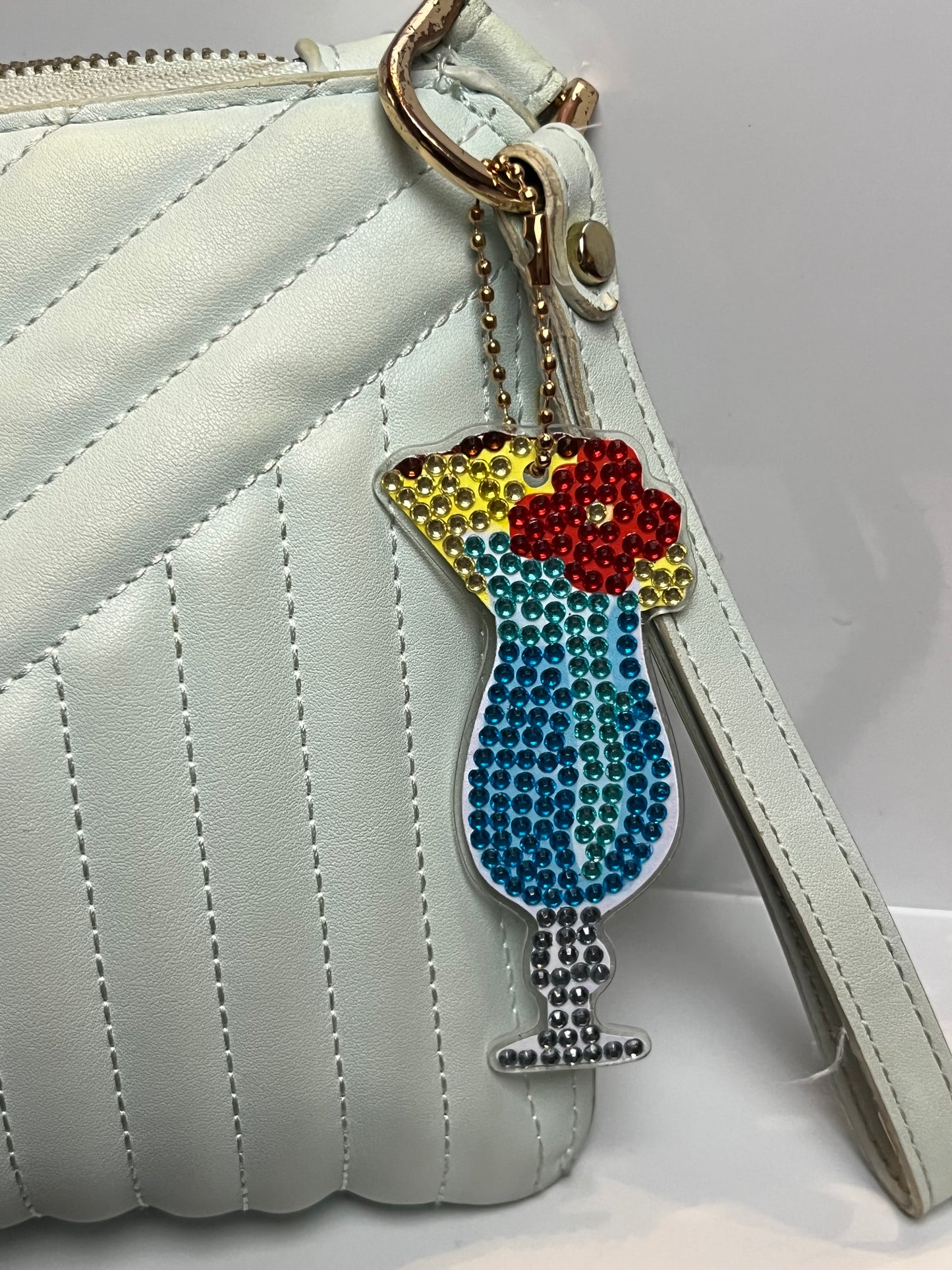 Tall Blue Tropical Drink Keychain