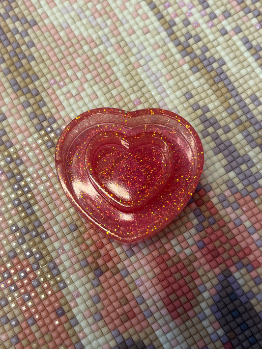 Resin Pink Glitter Heart Trash Tray Cover Minder