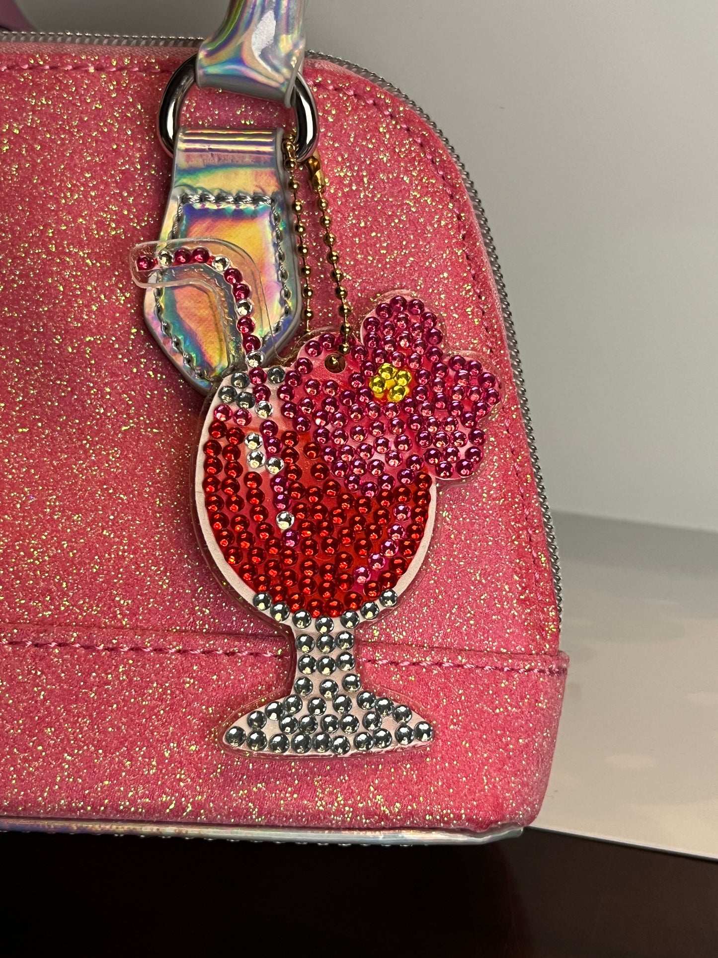 Pink Flower Drink Keychain