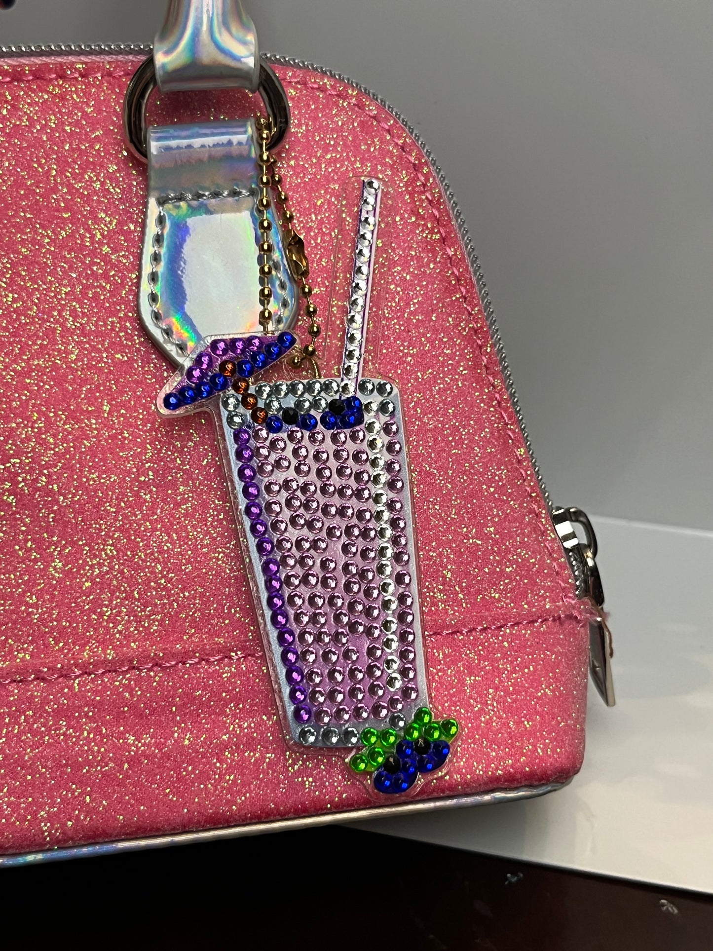 Tall Purple Umbrella Drink Keychain