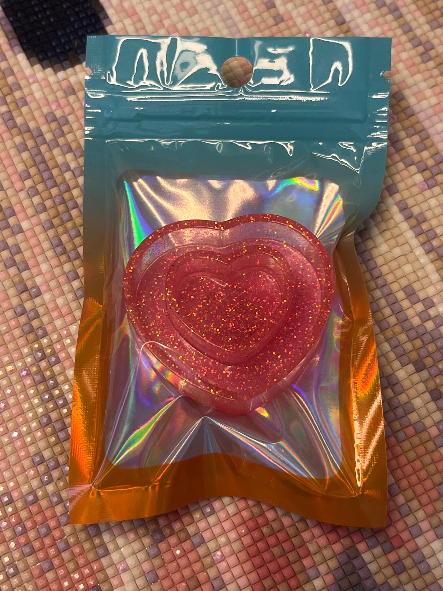 Resin Pink Glitter Heart Trash Tray Cover Minder
