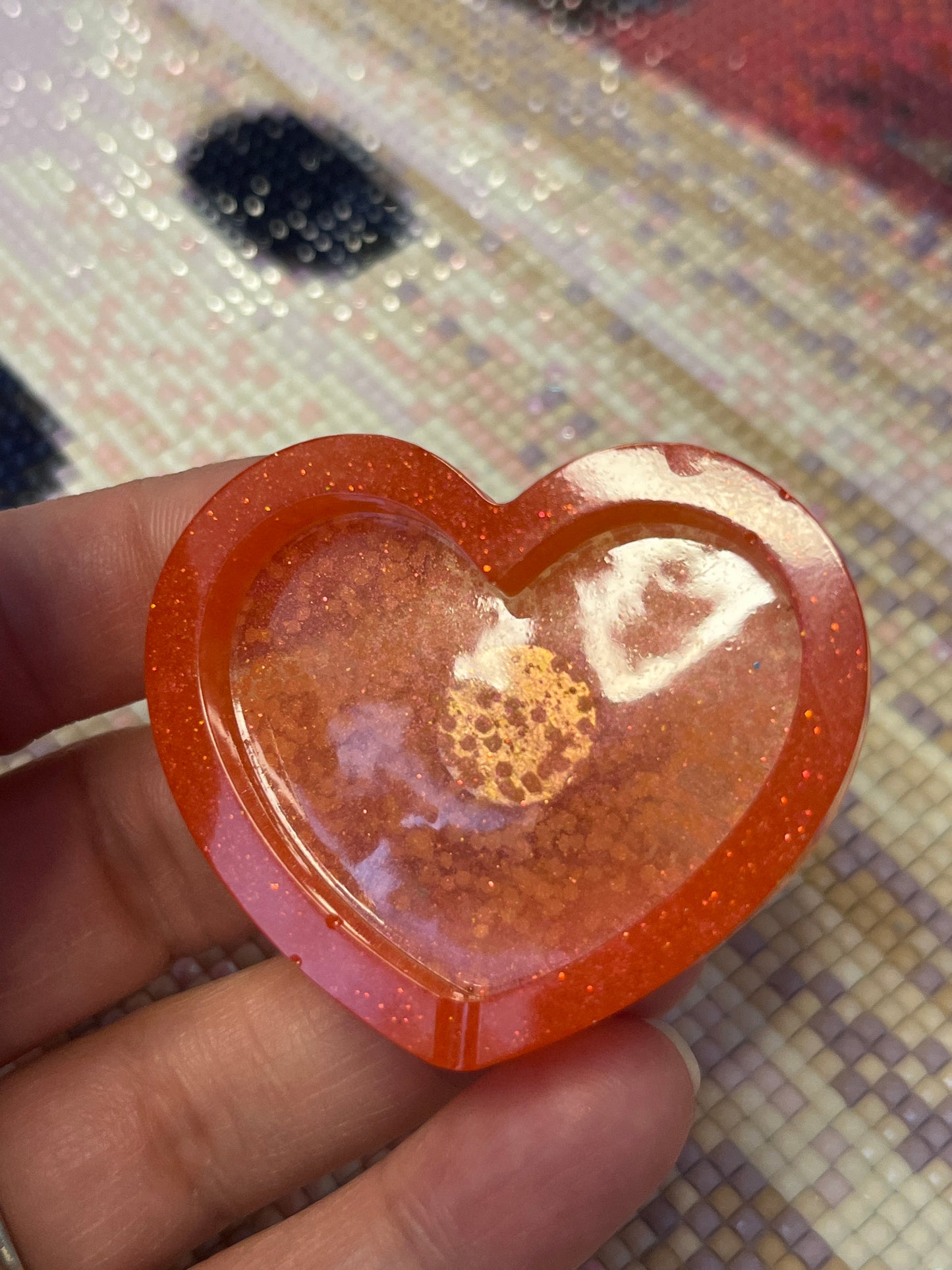 Resin Orange Red Heart Trash Tray Cover Minder