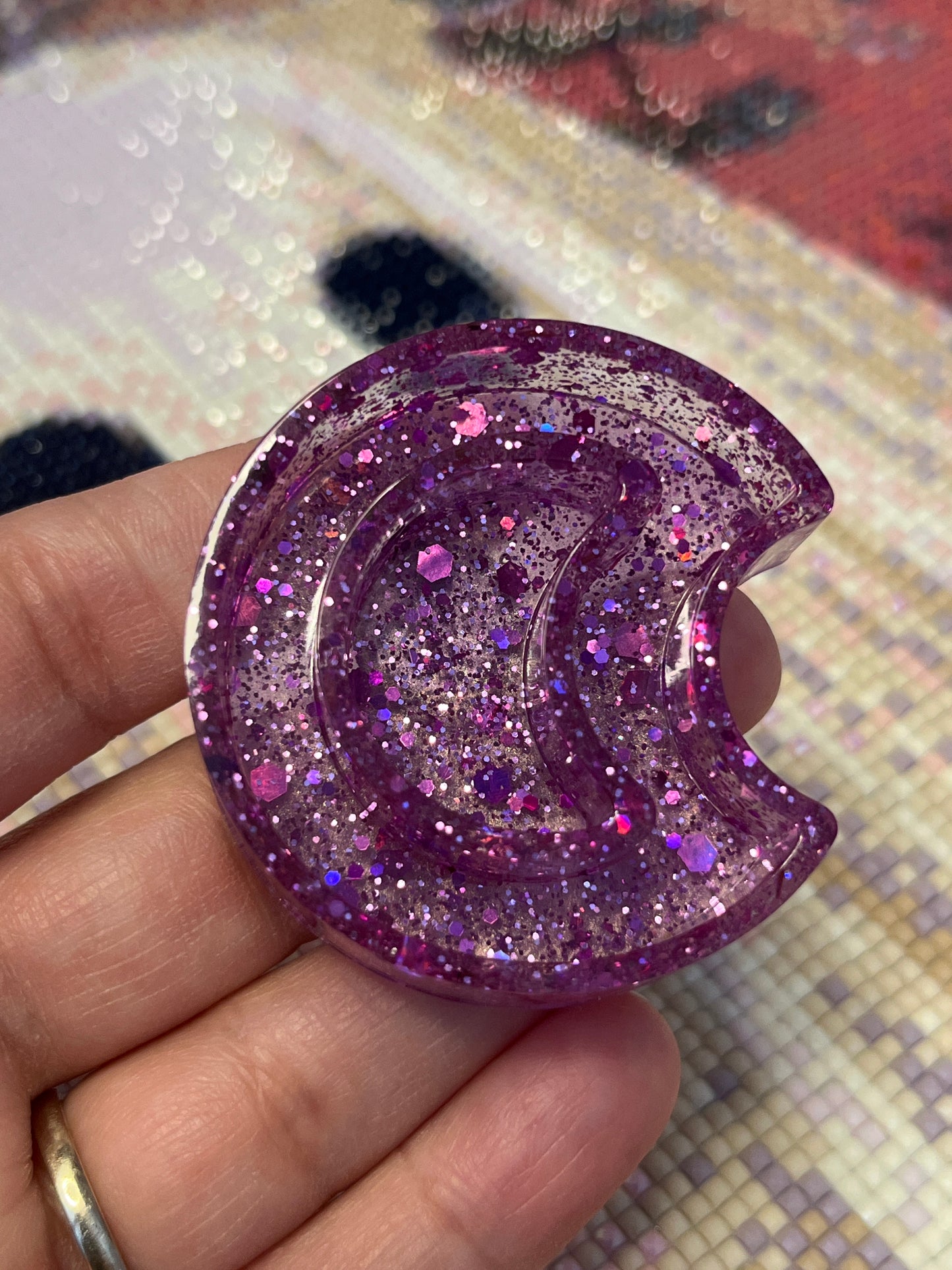Resin Purple Glitter Moon Trash Tray Cover Minder