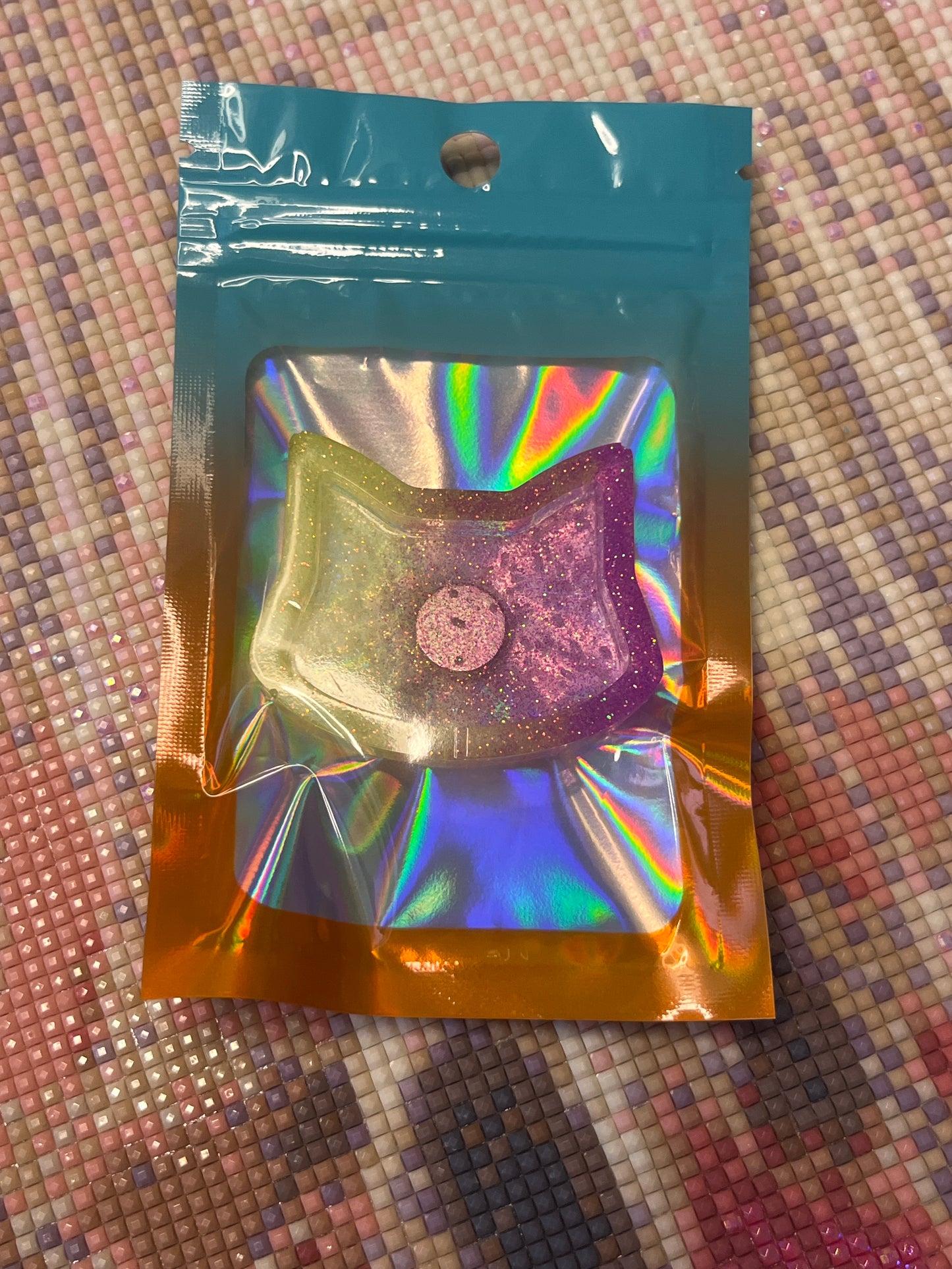 Resin Purple and Yellow Cat Trash Tray Cover Minder