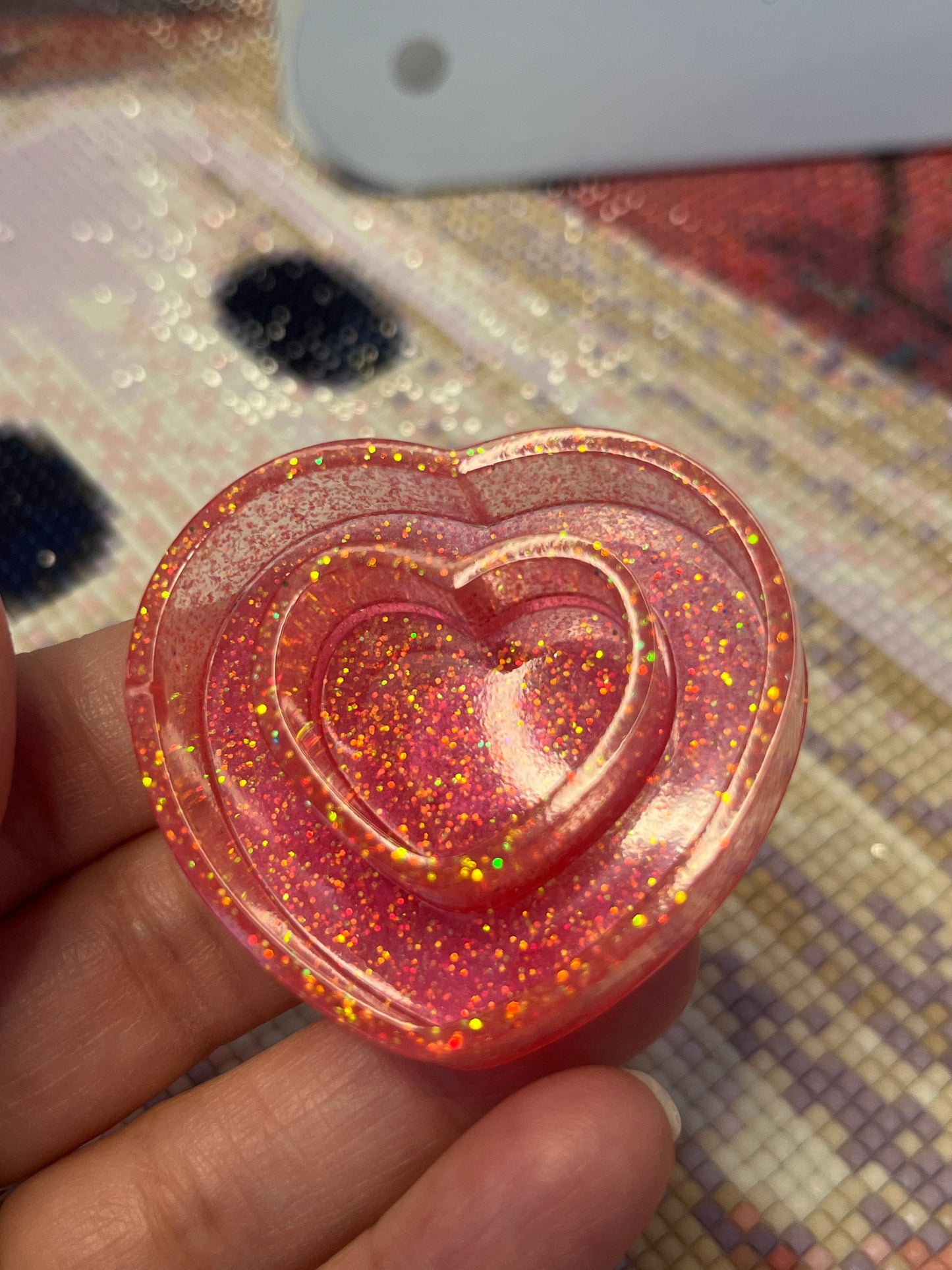 Resin Pink Glitter Heart Trash Tray Cover Minder
