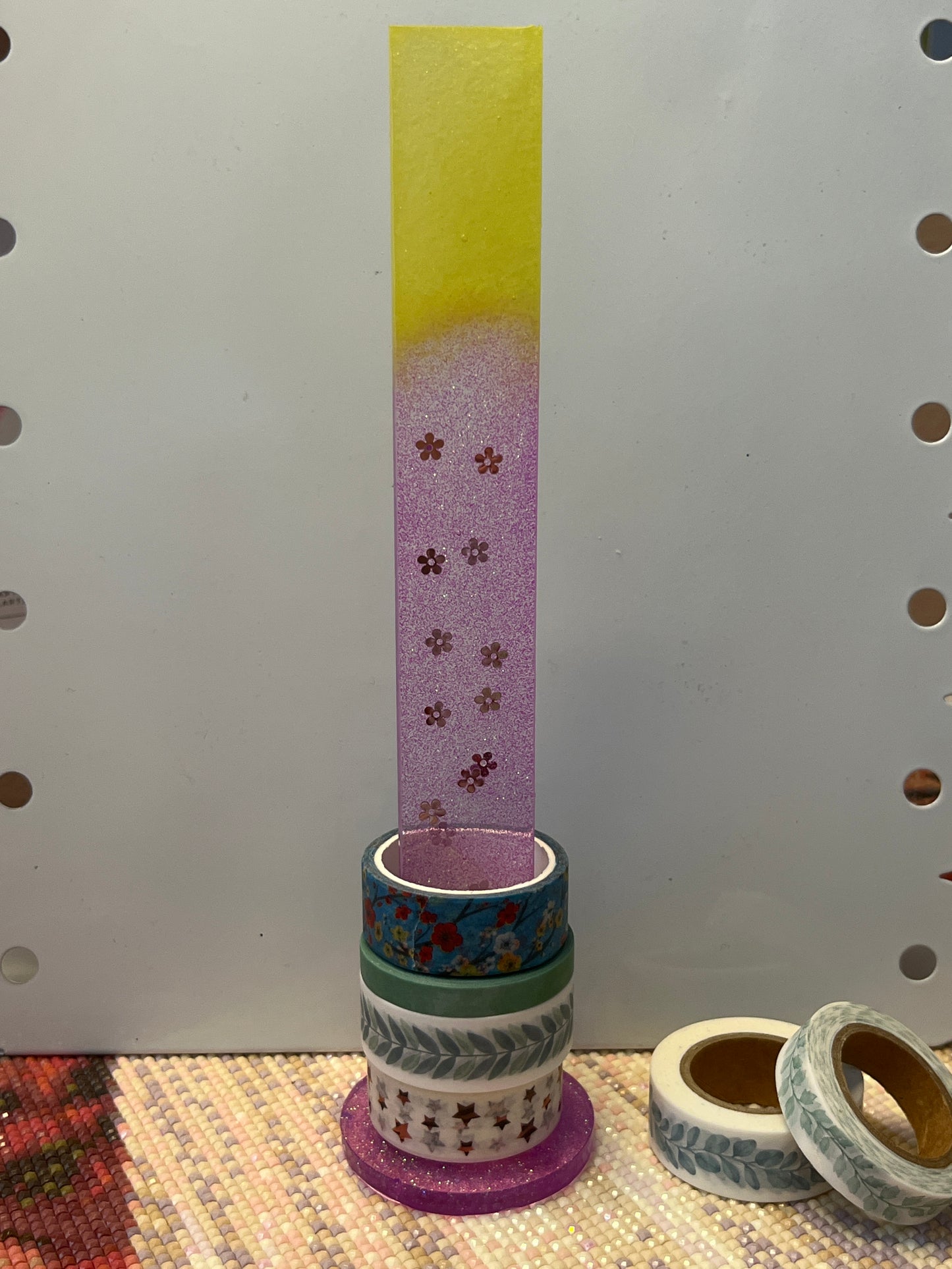 Resin Pink and Yellow Flower Washi Tape Holder – “Display Your Creativity in Style!”