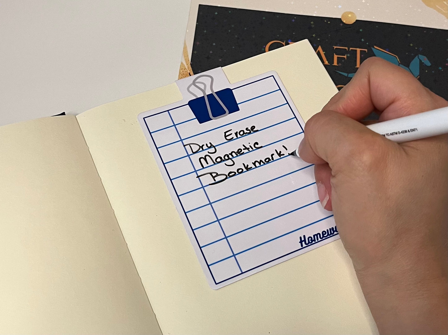 Dry Erase Magnetic Bookmark Blue Binder Clip Design