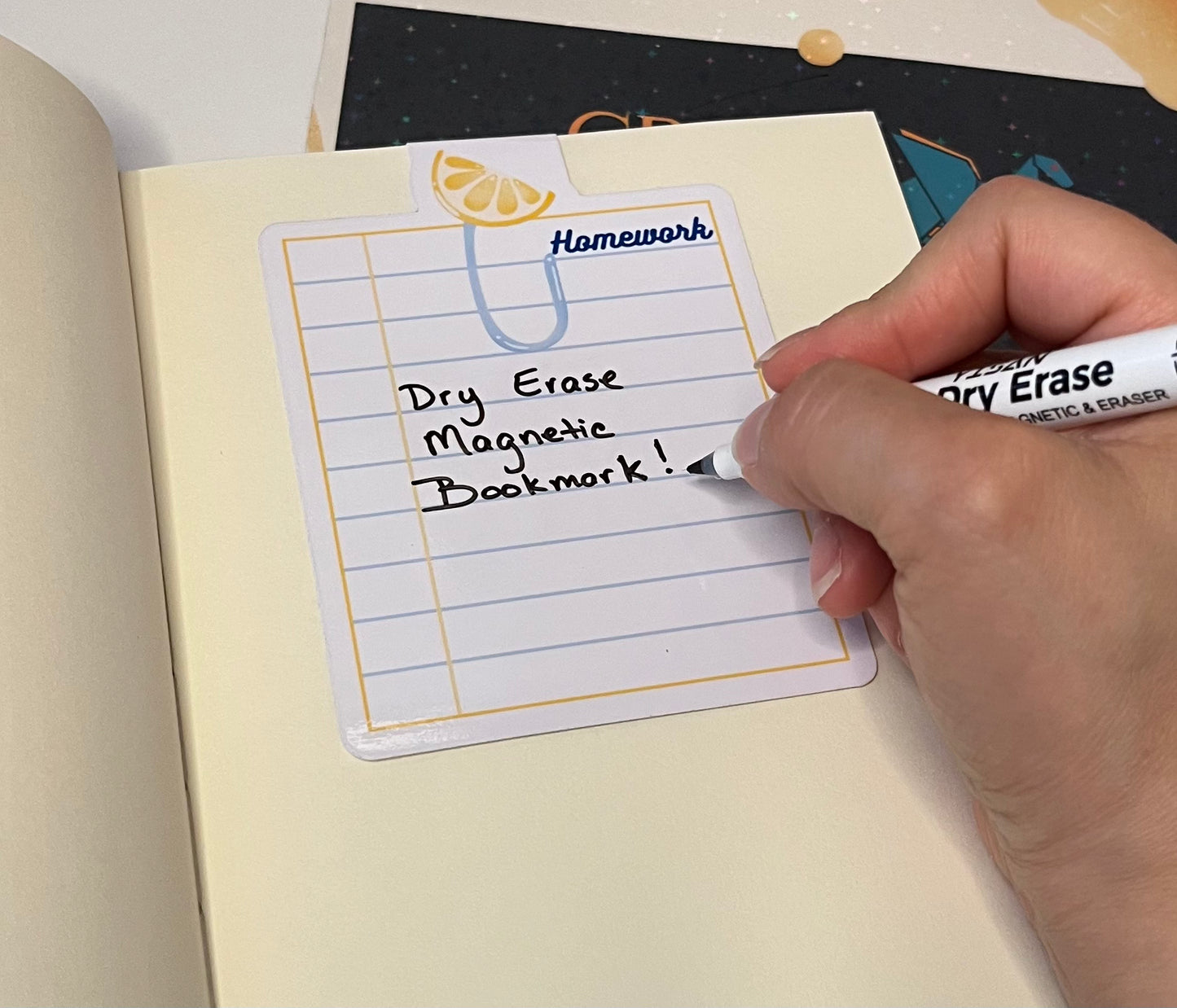 Dry Erase Magnetic Bookmark Lemon Paperclip Design