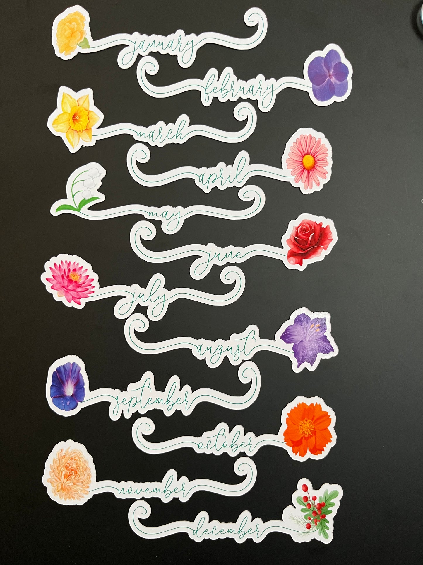 Flower Birth Month Calendar Magnets // Planner Months Magnets // Colorful Calendar Magnet Months