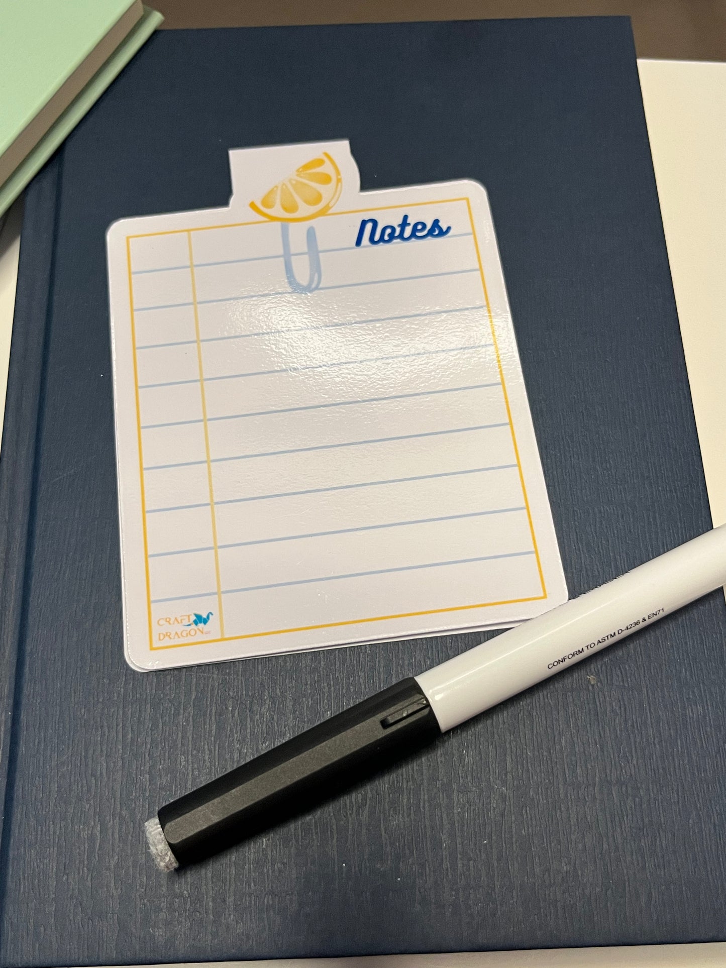 Dry Erase Magnetic Bookmark Lemon Paperclip Design