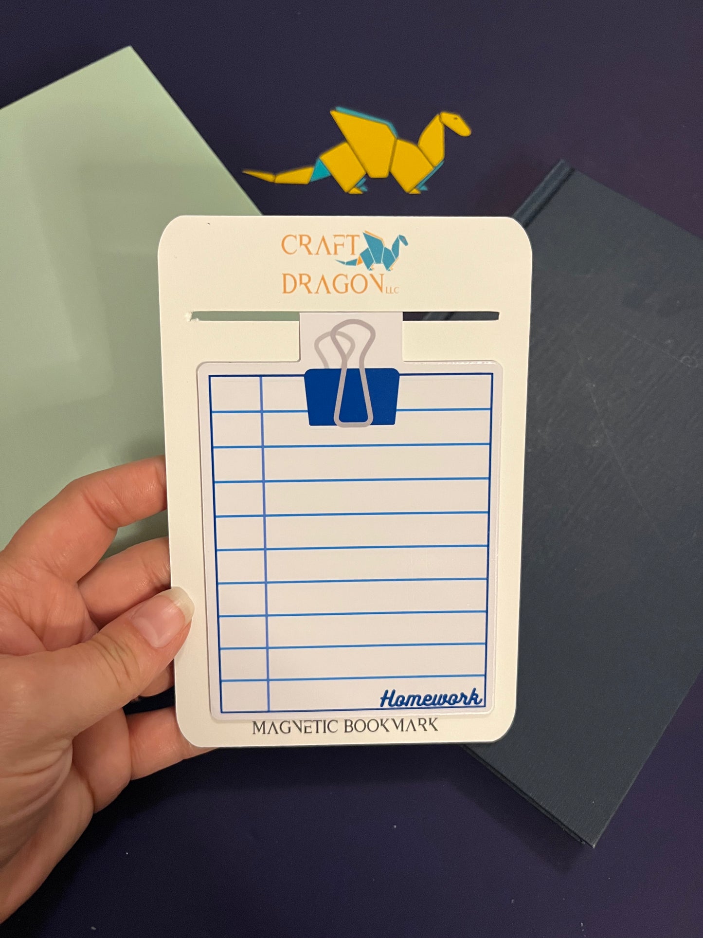 Dry Erase Magnetic Bookmark Blue Binder Clip Design