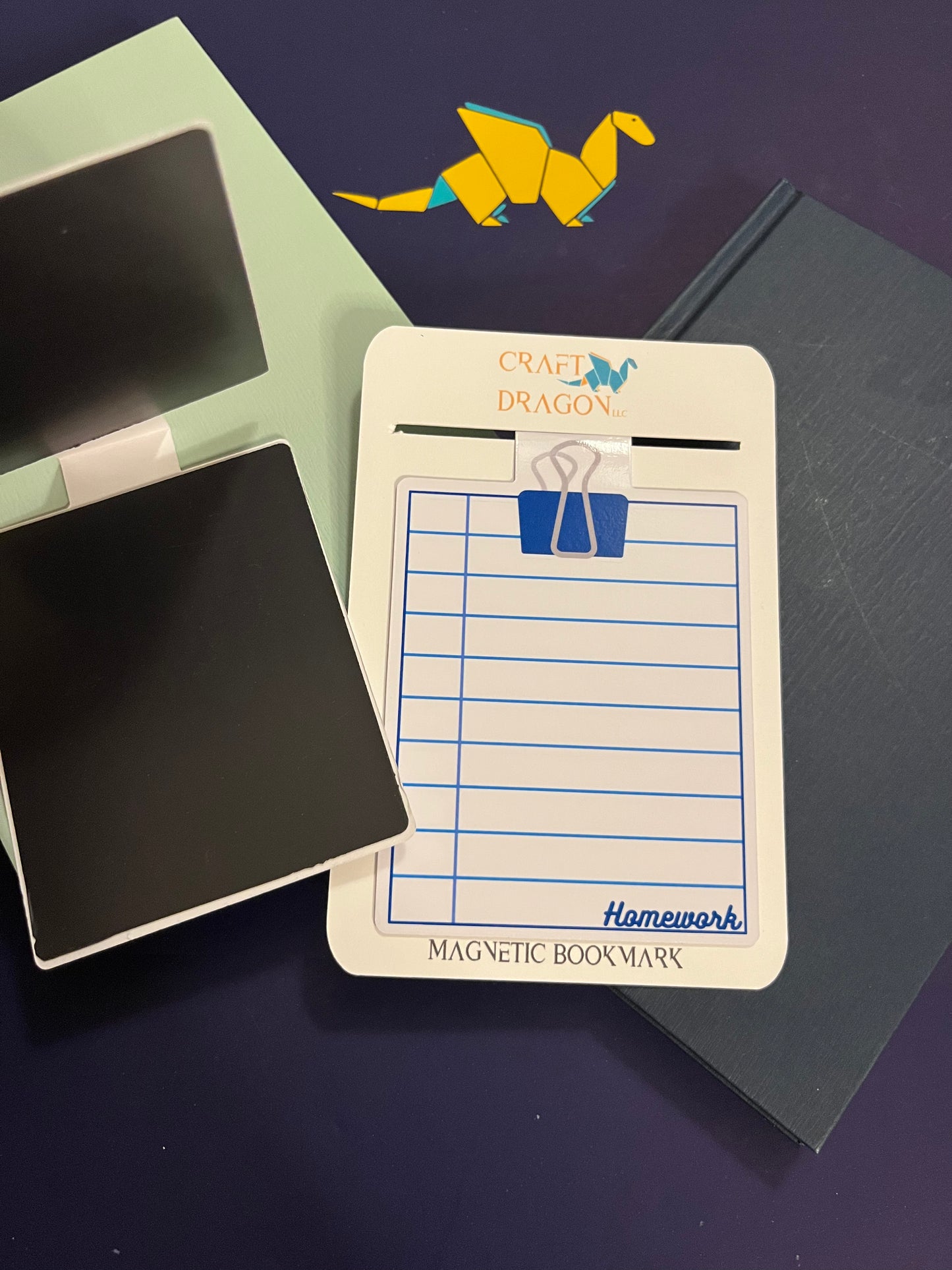 Dry Erase Magnetic Bookmark Blue Binder Clip Design