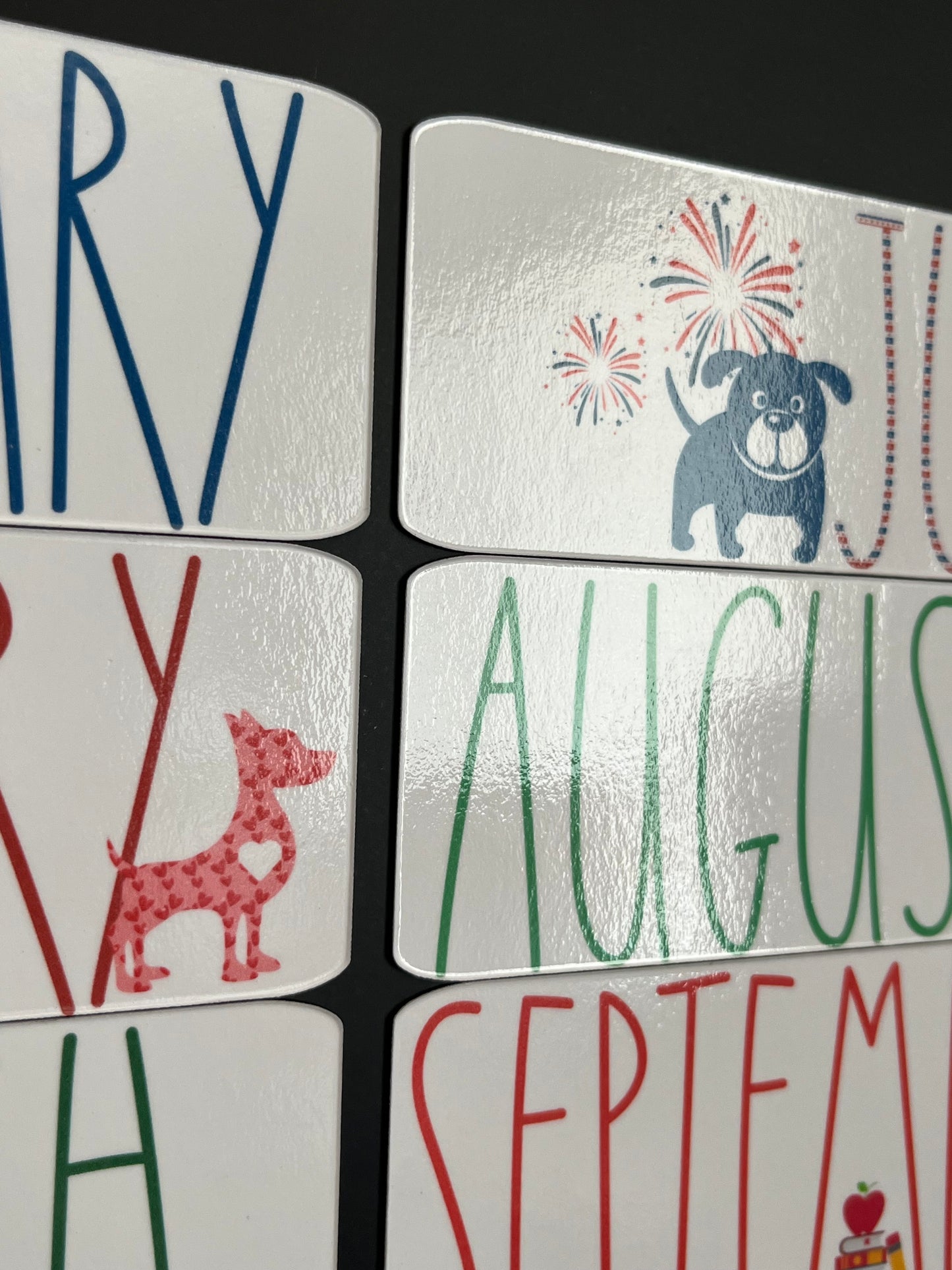 Dog Themed Monthly Magnets - RAE DUNN font - 12 months included - Assorted Sizes