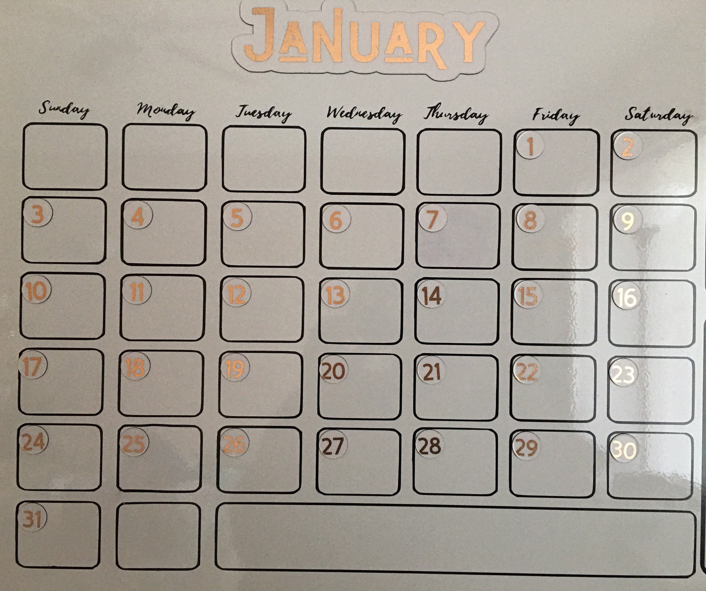 Rose Gold and Gold Foiled Number Magnets // Perpetual Calendar Foil Magnet Numbers // Fancy Calendar Magnets Days - DM Sans Font
