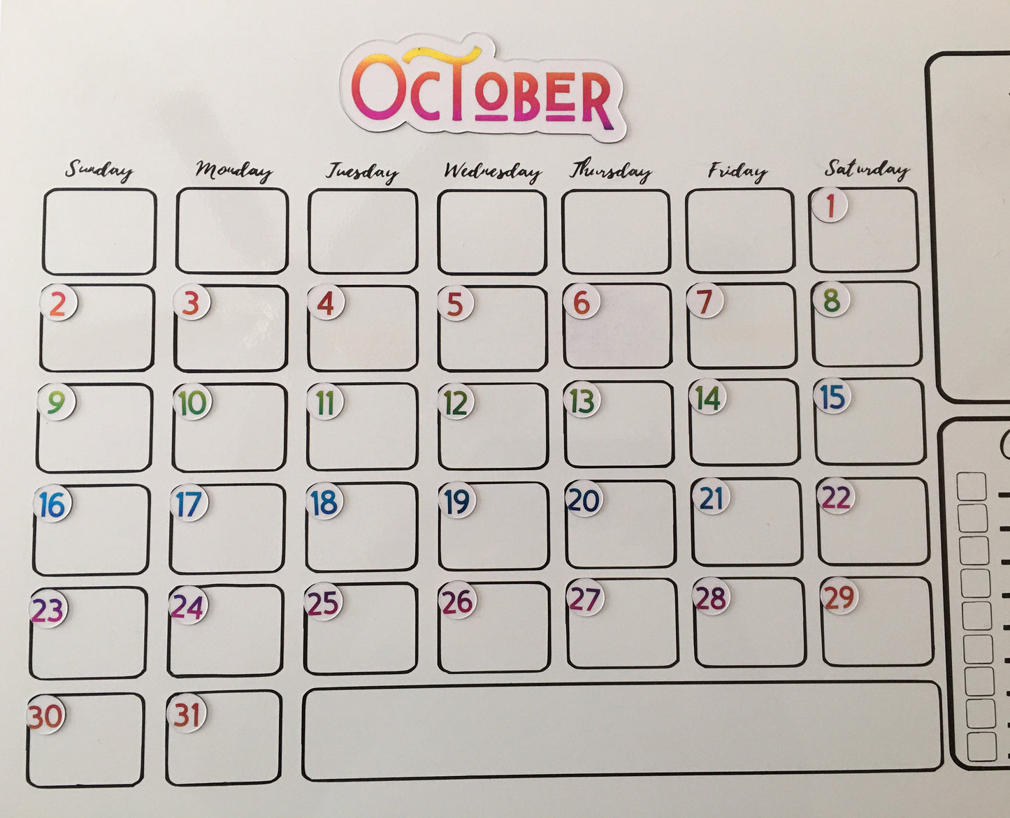 Rainbow Foiled Magnet Days // Perpetual Calendar Foil Magnet Numbers // Fancy Colorful Numbers