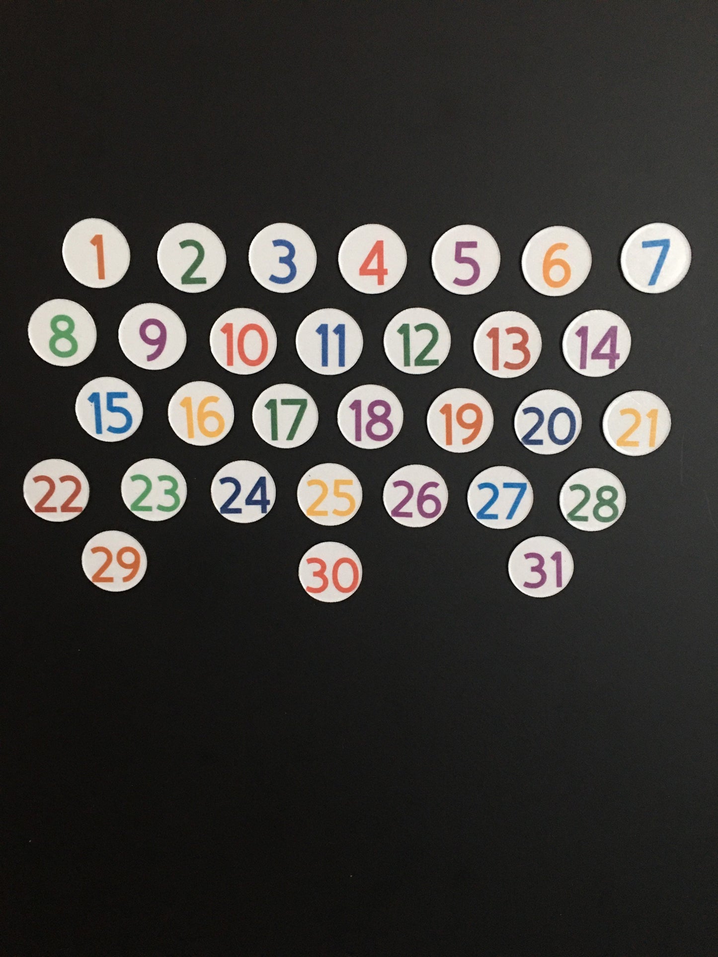 Multi Colored Magnet Days 1-31 for Perpetual Calendar // Days for Magnetic Calendar