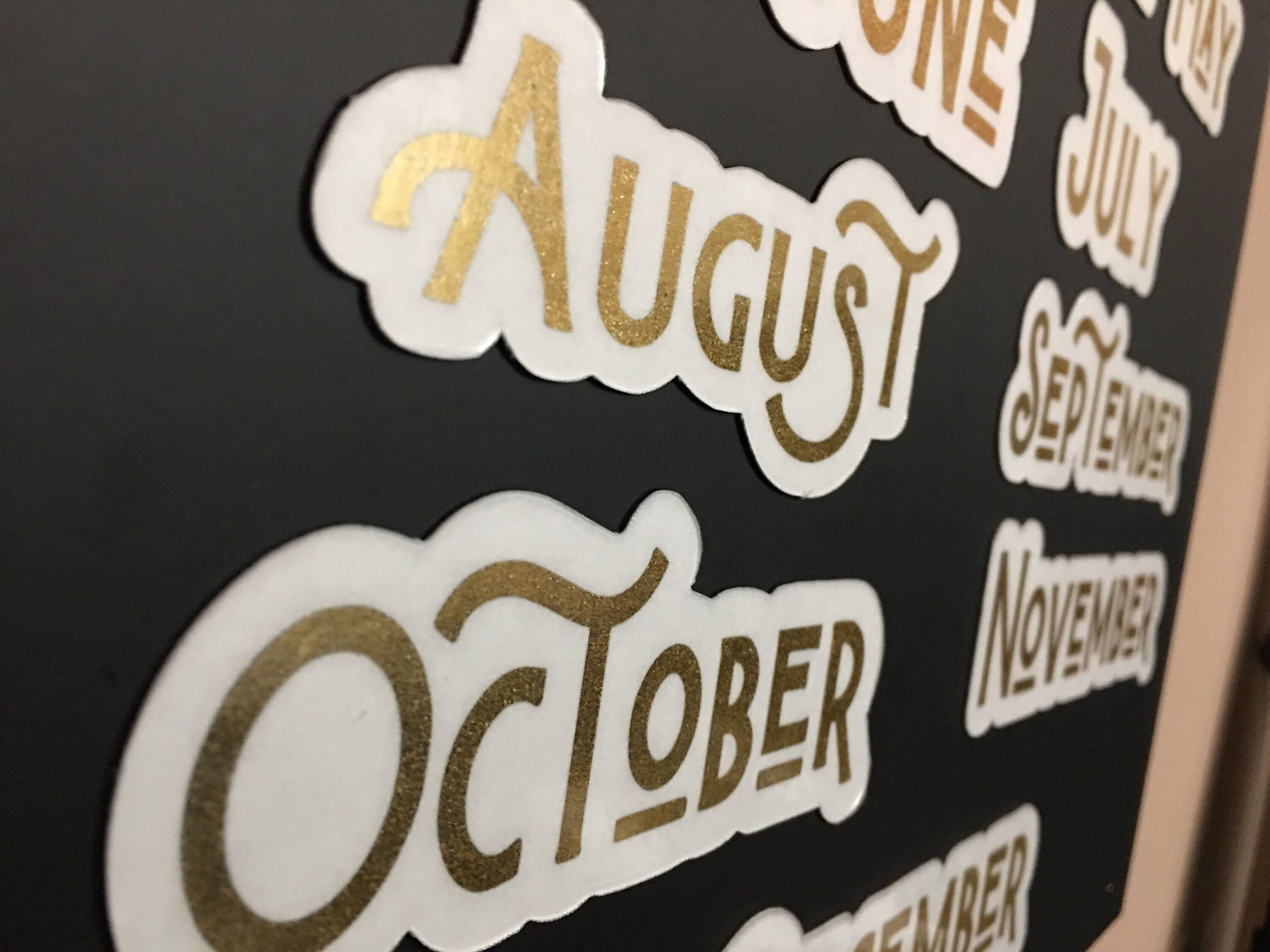 Gold Foil Magnet Months // Calendar Month Magnets // Fancy Gold Magnetic Planner Months // Gold Foil Badhorse Font Months