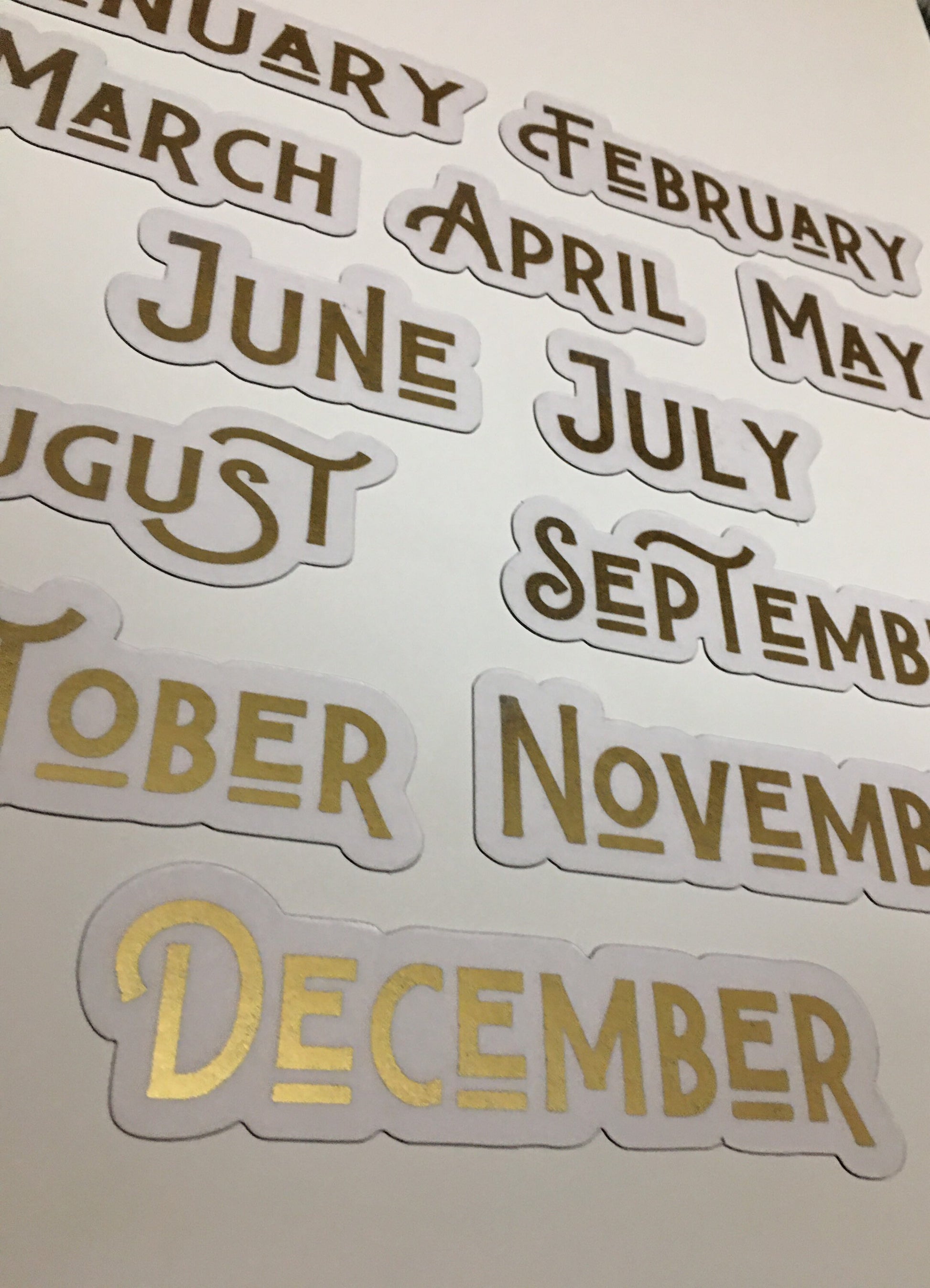 Gold Foil Magnet Months // Calendar Month Magnets // Fancy Gold Magnetic Planner Months // Gold Foil Badhorse Font Months