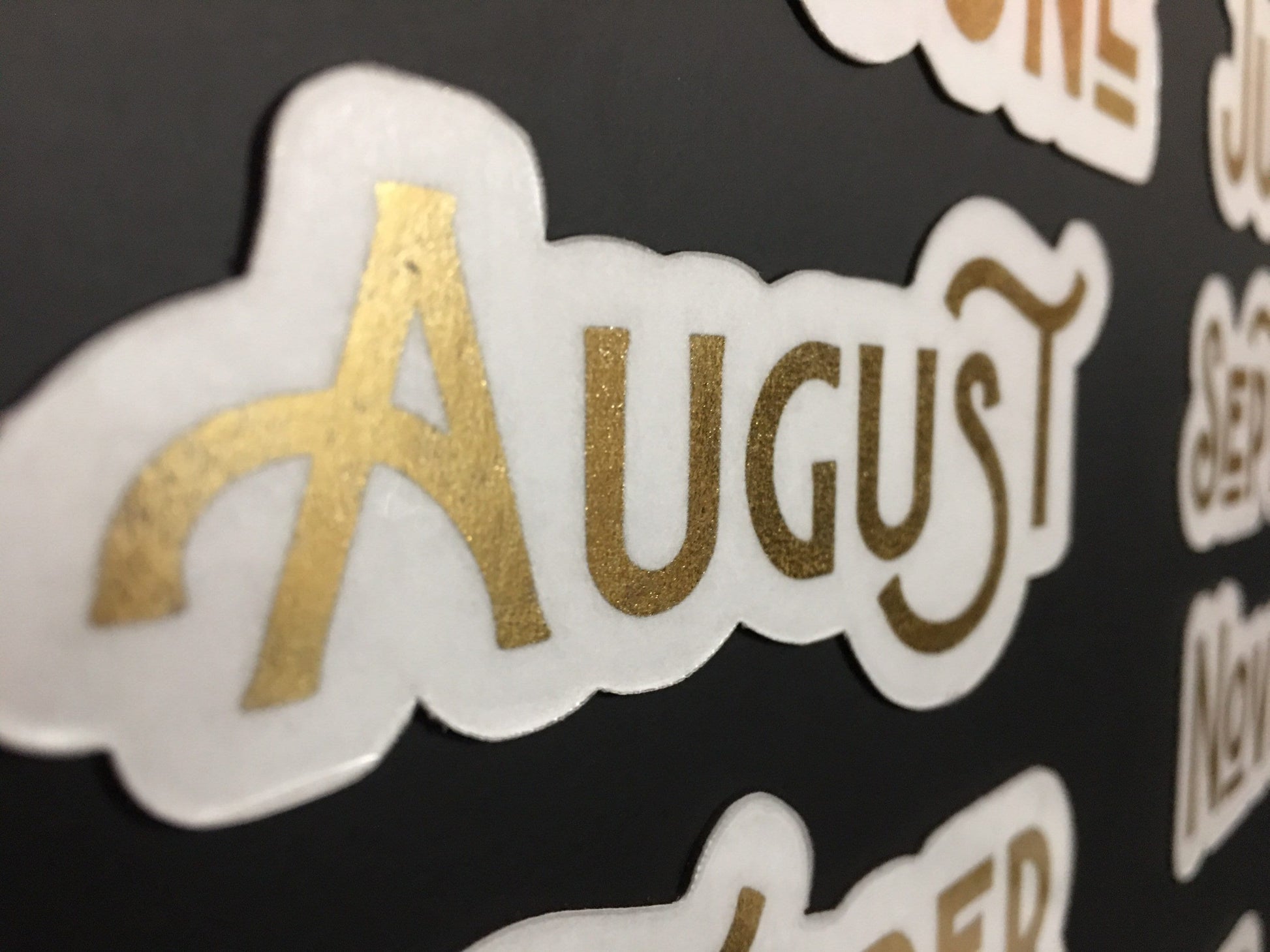 Gold Foil Magnet Months // Calendar Month Magnets // Fancy Gold Magnetic Planner Months // Gold Foil Badhorse Font Months