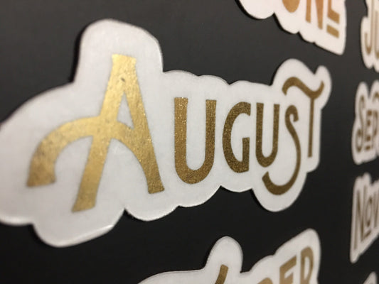 Gold Foil Magnet Months // Calendar Month Magnets // Fancy Gold Magnetic Planner Months // Gold Foil Badhorse Font Months