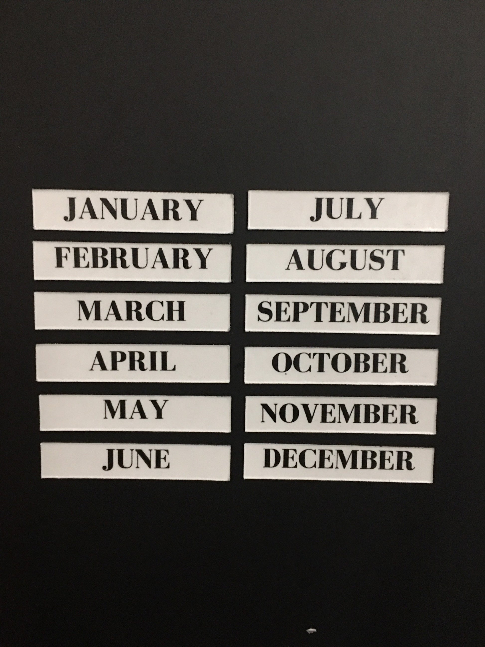 Bodoni font Boxed Magnet Months 1.5 Inches High