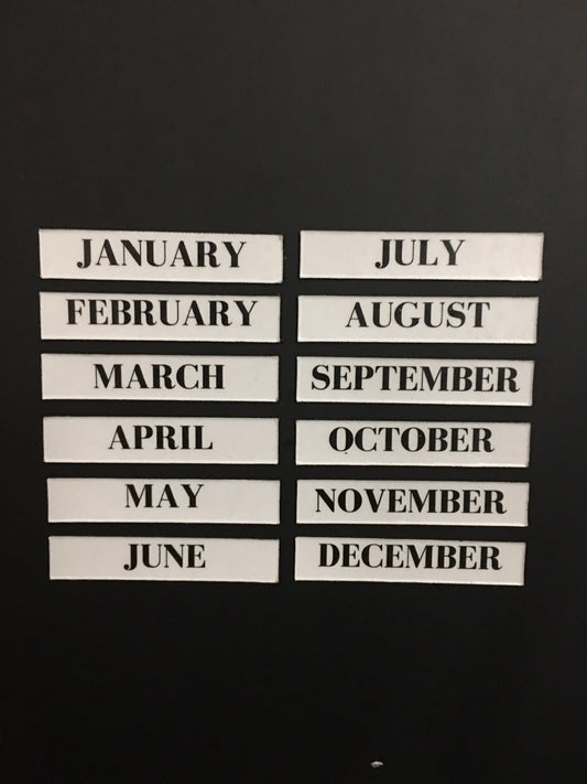 Bodoni font Boxed Magnet Months 1.5 Inches High