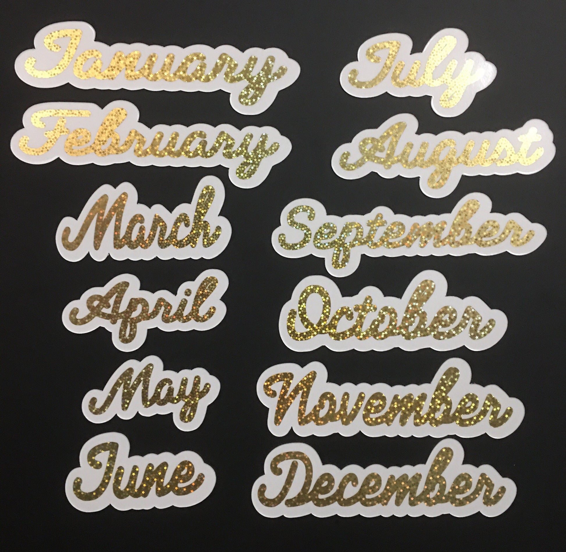 Gold Star Foiled Magnet Months / Heartland Font / Scripted Magnet Months / Calendar Magnets
