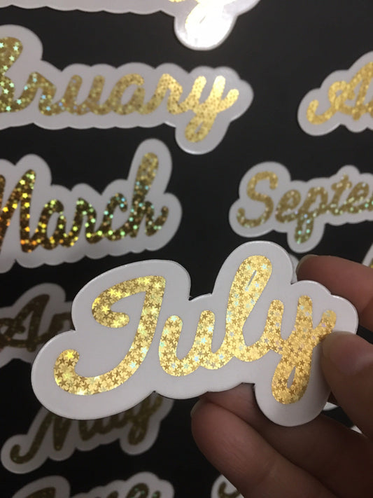 Gold Star Foiled Magnet Months / Heartland Font / Scripted Magnet Months / Calendar Magnets