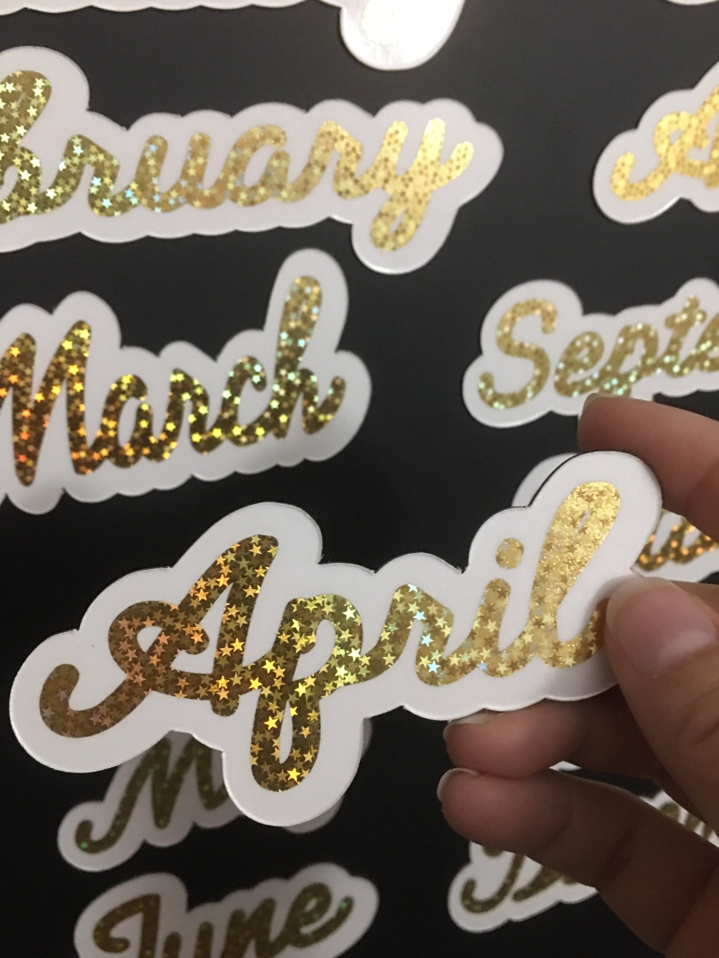 Gold Star Foiled Magnet Months / Heartland Font / Scripted Magnet Months / Calendar Magnets
