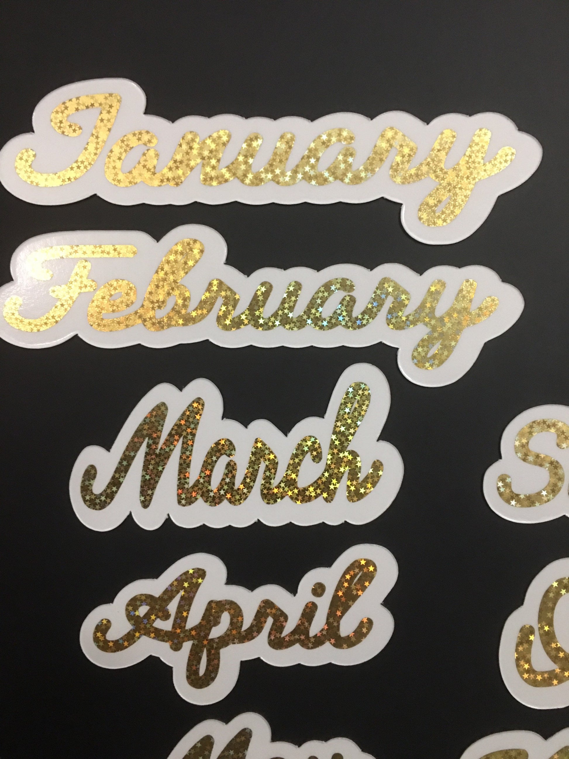 Gold Star Foiled Magnet Months / Heartland Font / Scripted Magnet Months / Calendar Magnets