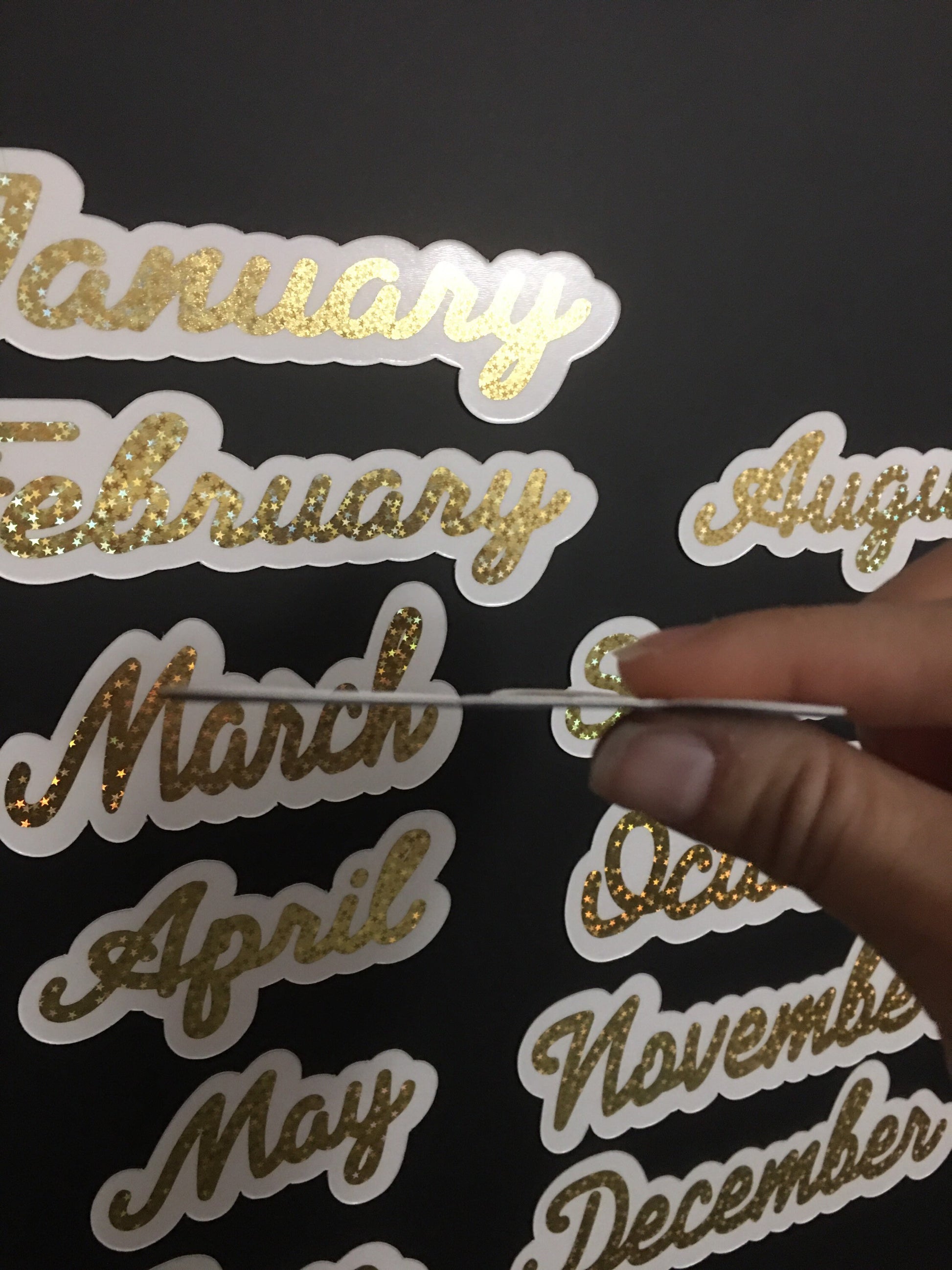 Gold Star Foiled Magnet Months / Heartland Font / Scripted Magnet Months / Calendar Magnets