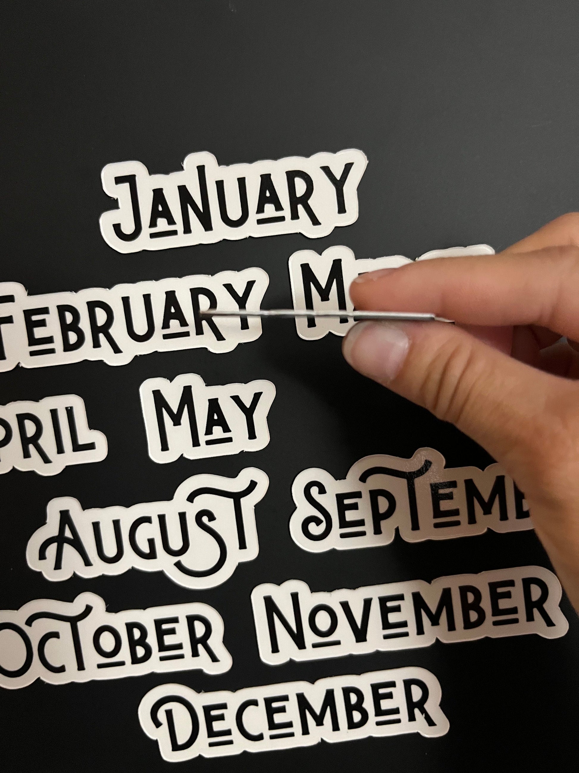 Magnetic Calendar Months in Black // Fancy Magnet Months // Perpetual Calendar Months