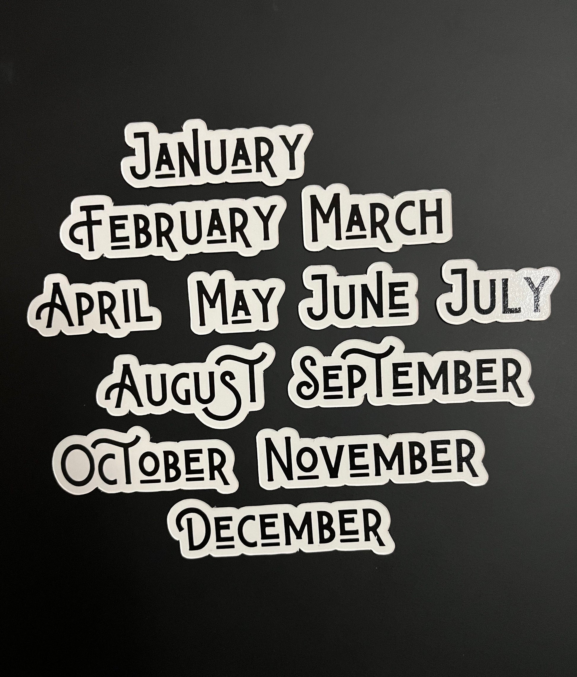 Magnetic Calendar Months in Black // Fancy Magnet Months // Perpetual Calendar Months