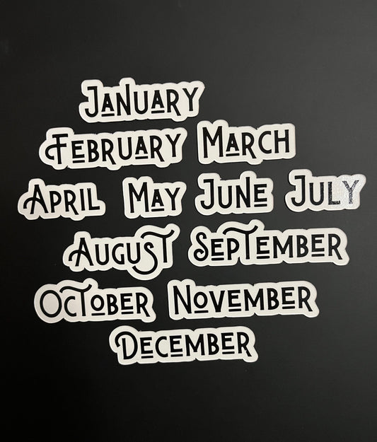 Magnetic Calendar Months in Black // Fancy Magnet Months // Perpetual Calendar Months