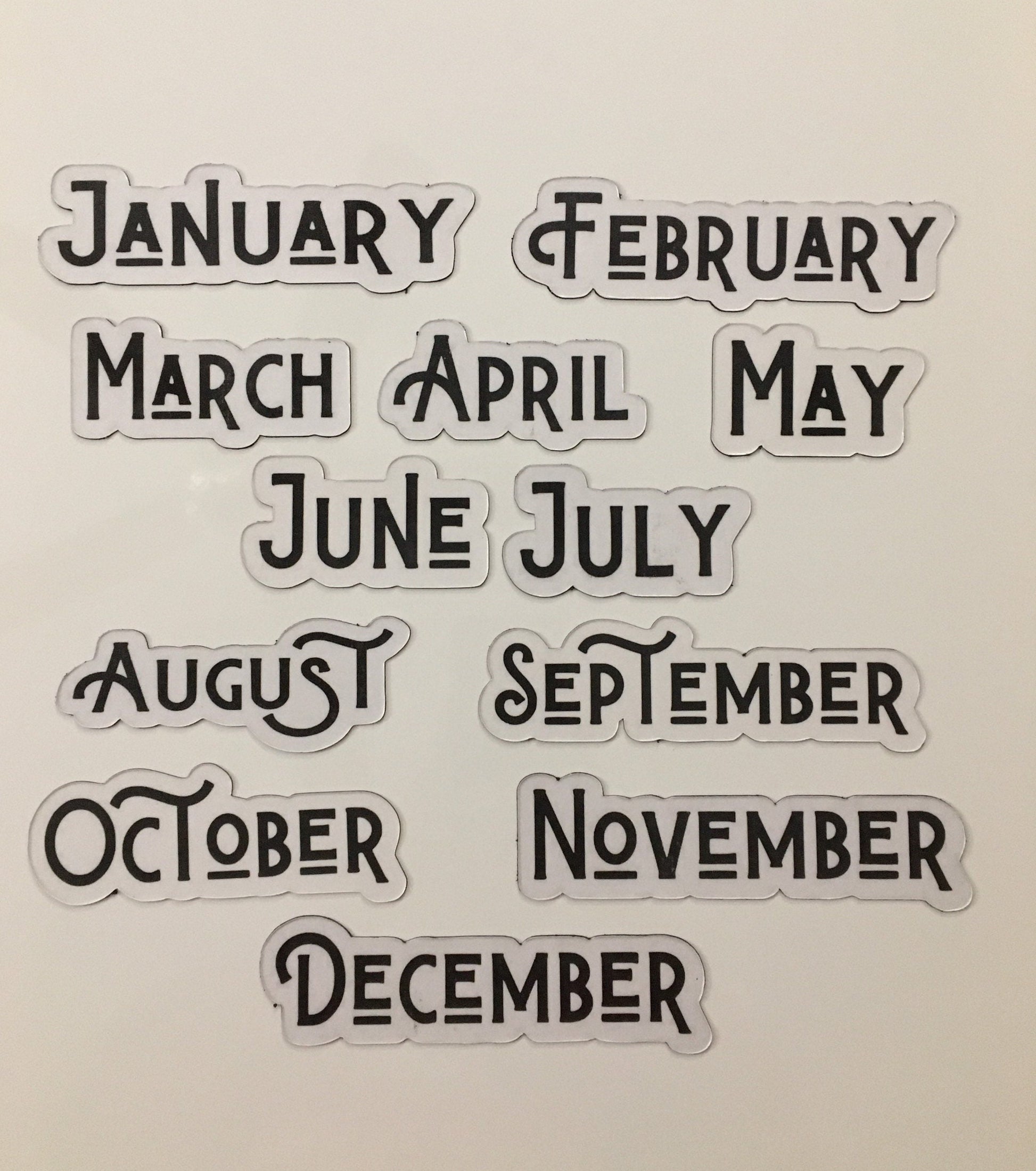 Magnetic Calendar Months in Black // Fancy Magnet Months // Perpetual Calendar Months