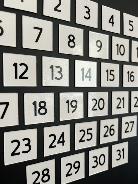 Number Magnets for Magnetic Calendar // Best Seller Magnet Numbers - Boxed Numbers Quarter sized - DM Sans Font