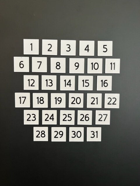 Number Magnets for Magnetic Calendar // Best Seller Magnet Numbers - Boxed Numbers Quarter sized - DM Sans Font