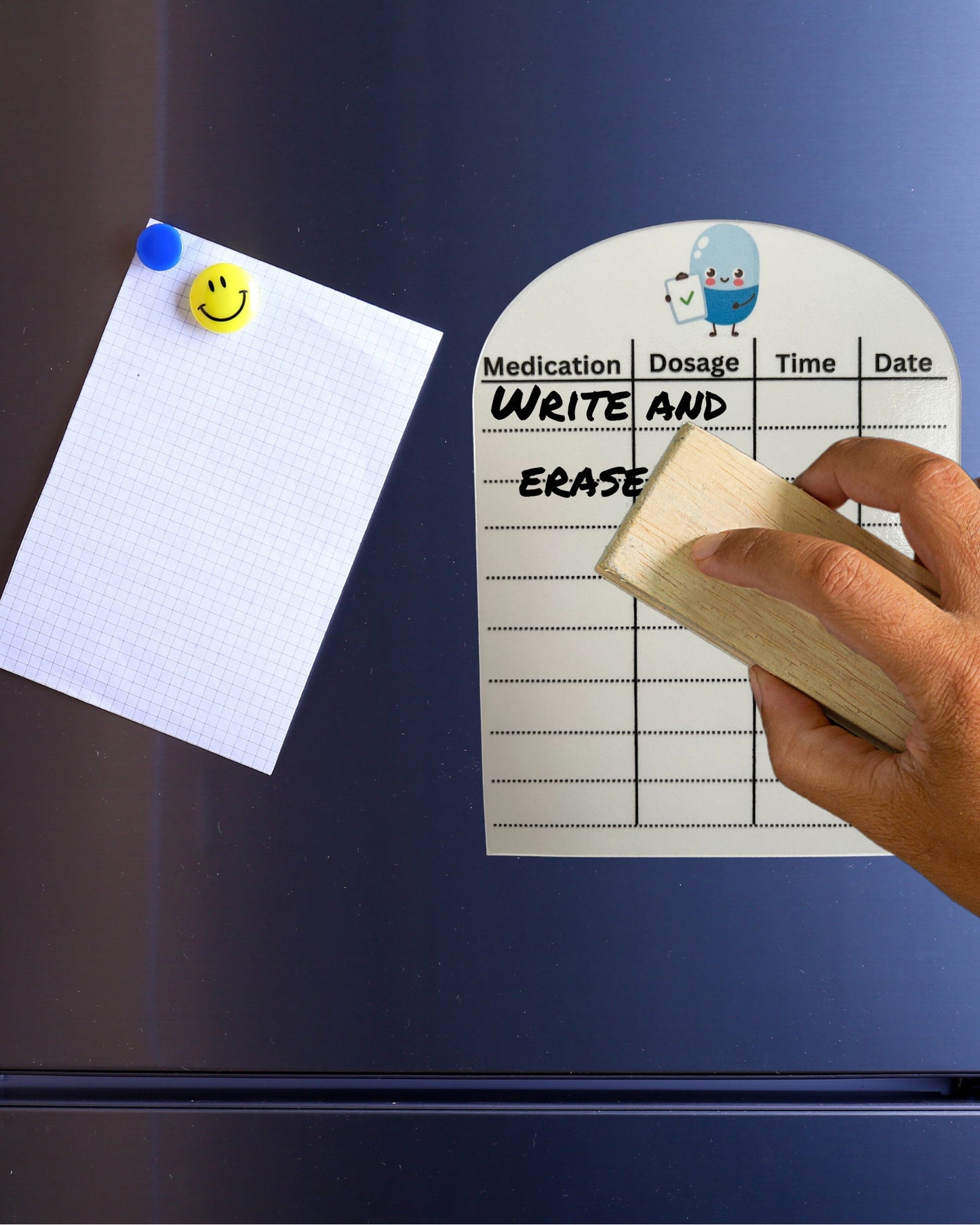 Magnetic Dry Erase Medication Tracker set of 2 // Colorful Medication Tracker Fridge Magnet