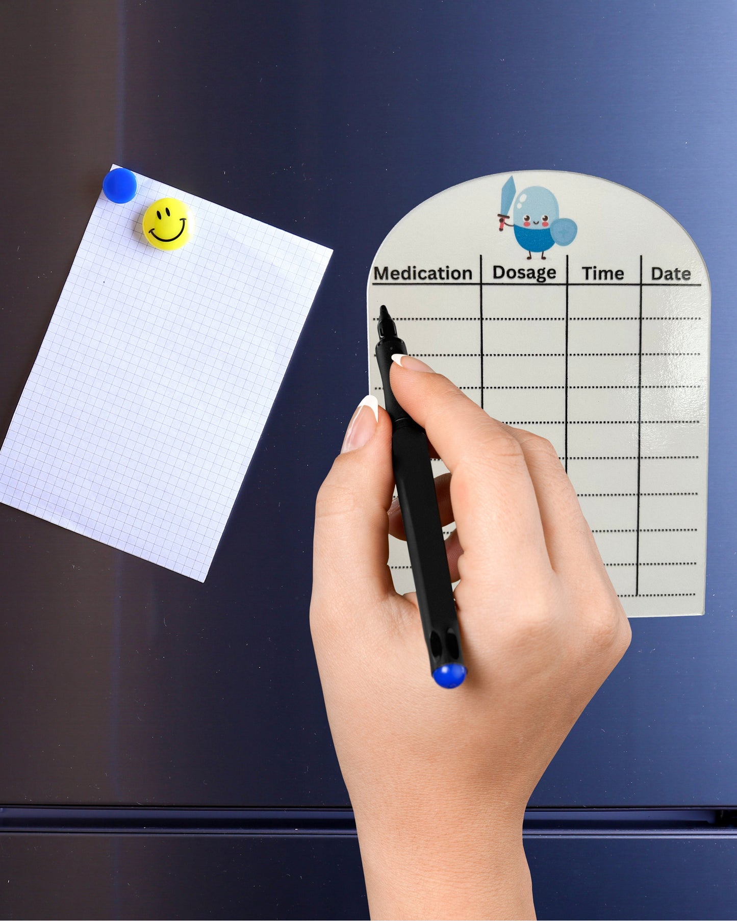 Magnetic Dry Erase Medication Tracker set of 2 // Colorful Medication Tracker Fridge Magnet