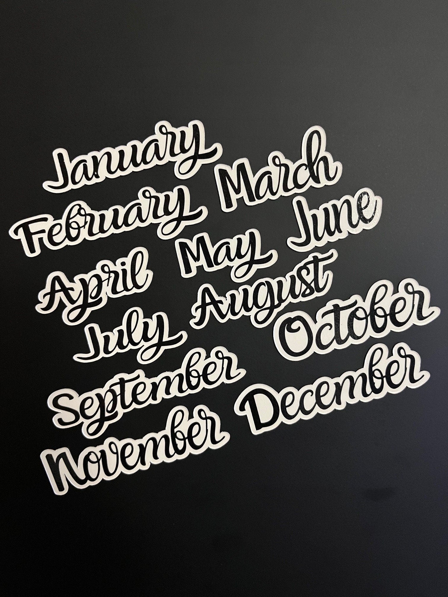 Magnetic Calendar Months in Black Amazone Font // Fancy Magnet Months // Perpetual Calendar Months