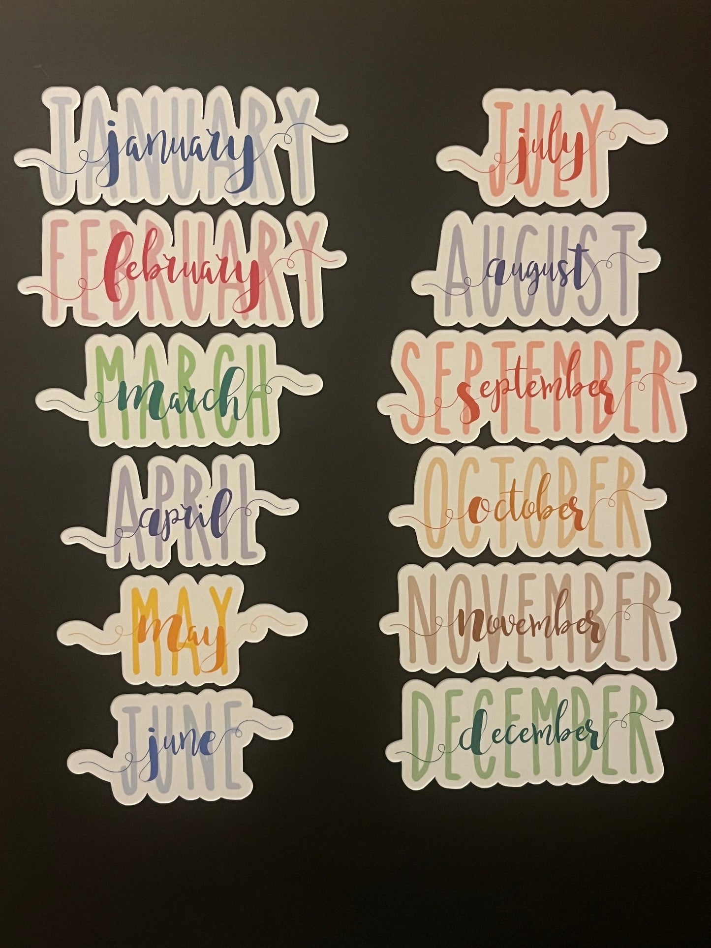 Calendar Magnets // Planner Months Magnets // Colorful Calendar Magnet Months - RAE DUNN & Spelling Night Swirl font