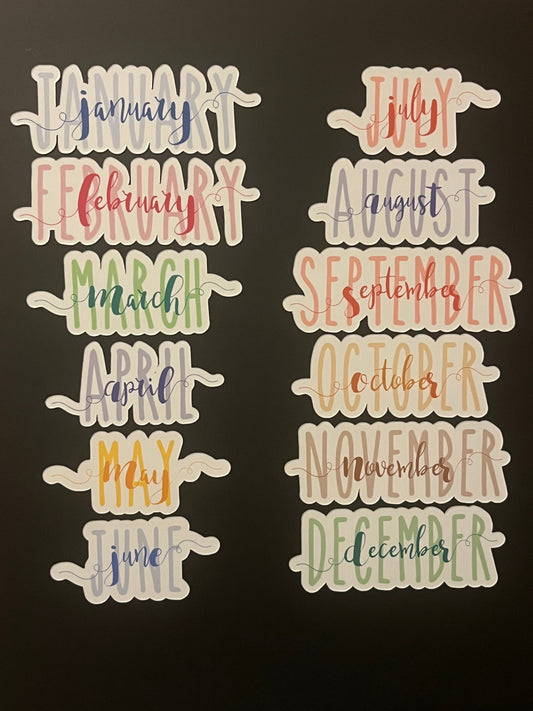 Calendar Magnets // Planner Months Magnets // Colorful Calendar Magnet Months - RAE DUNN & Spelling Night Swirl font