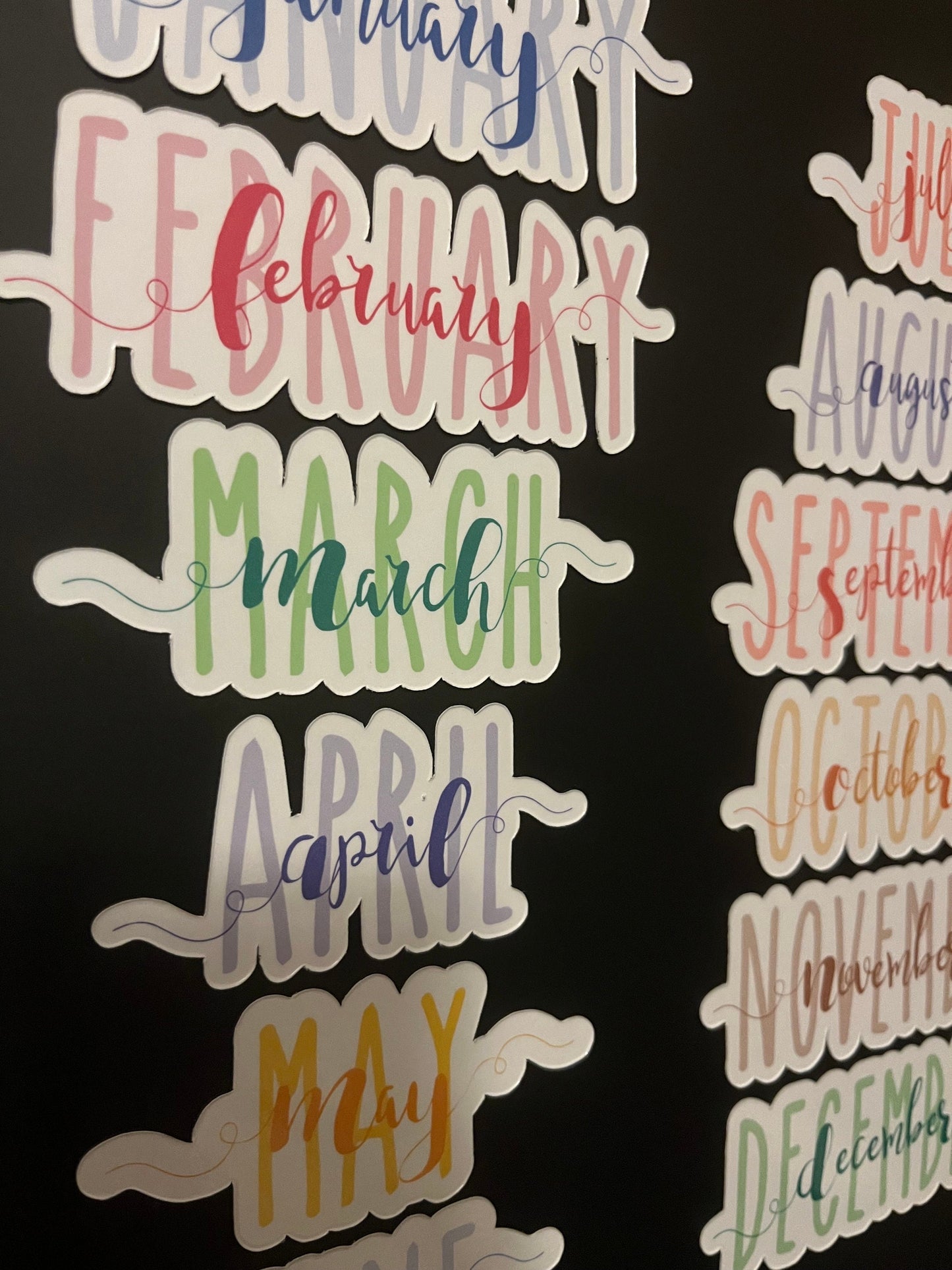 Calendar Magnets // Planner Months Magnets // Colorful Calendar Magnet Months - RAE DUNN & Spelling Night Swirl font