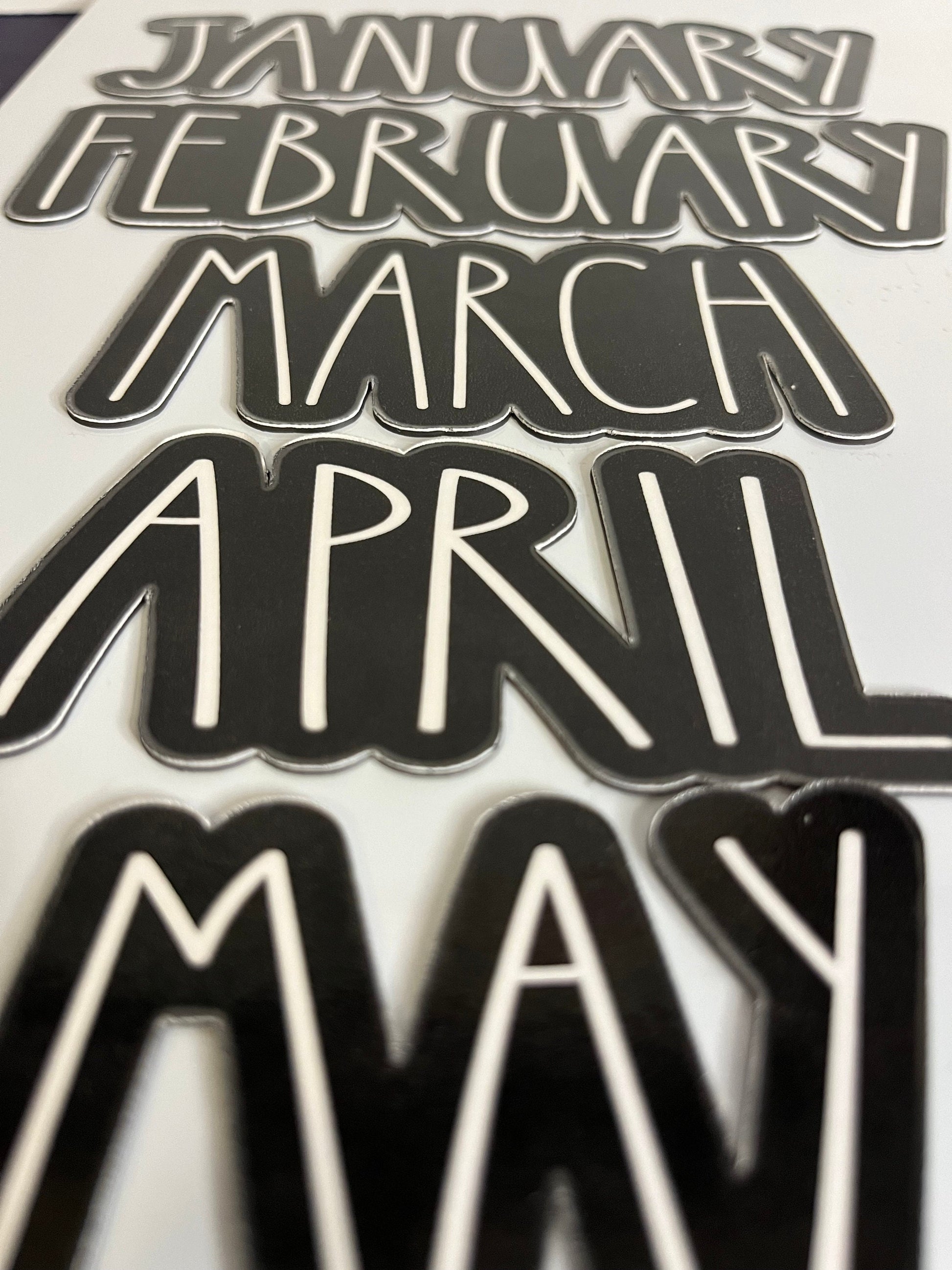Rae Dunn Font Black Outline Calendar Months in Black // Learning Magnet Months // School Calendar Months for Teachers and Students